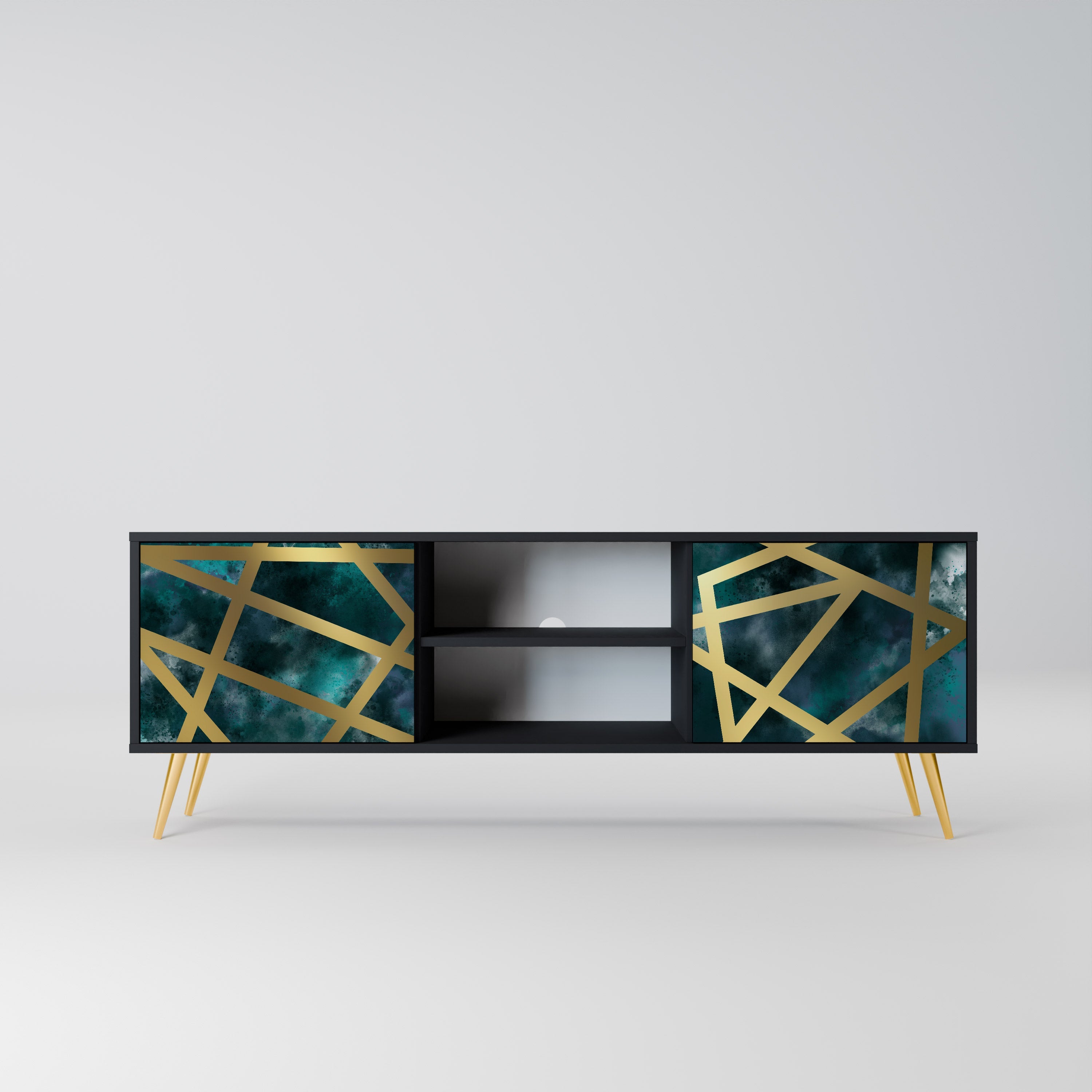 THE LABYRINTH OF GOLD 2-Door TV Stand in Black Finish