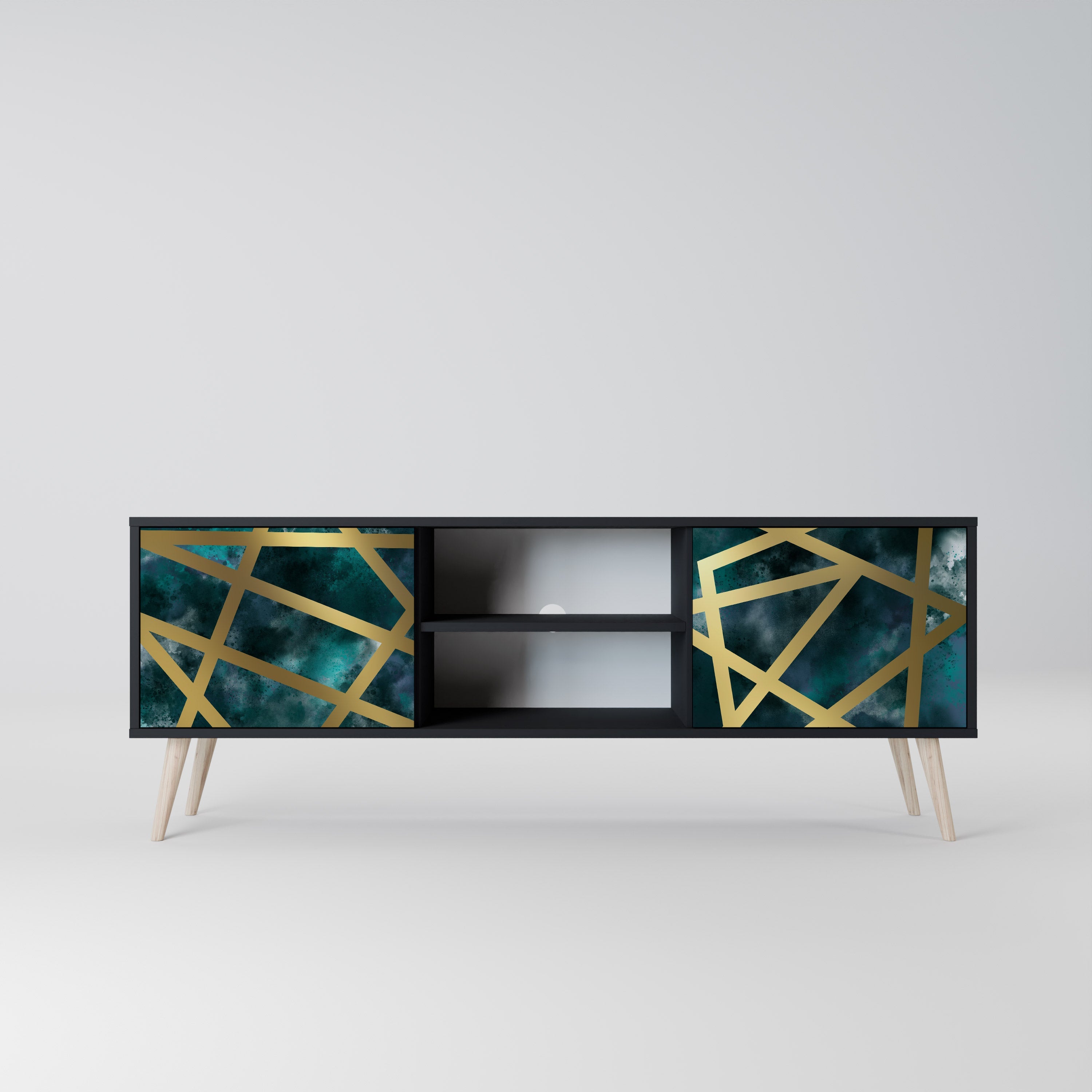 THE LABYRINTH OF GOLD 2-Door TV Stand in Black Finish