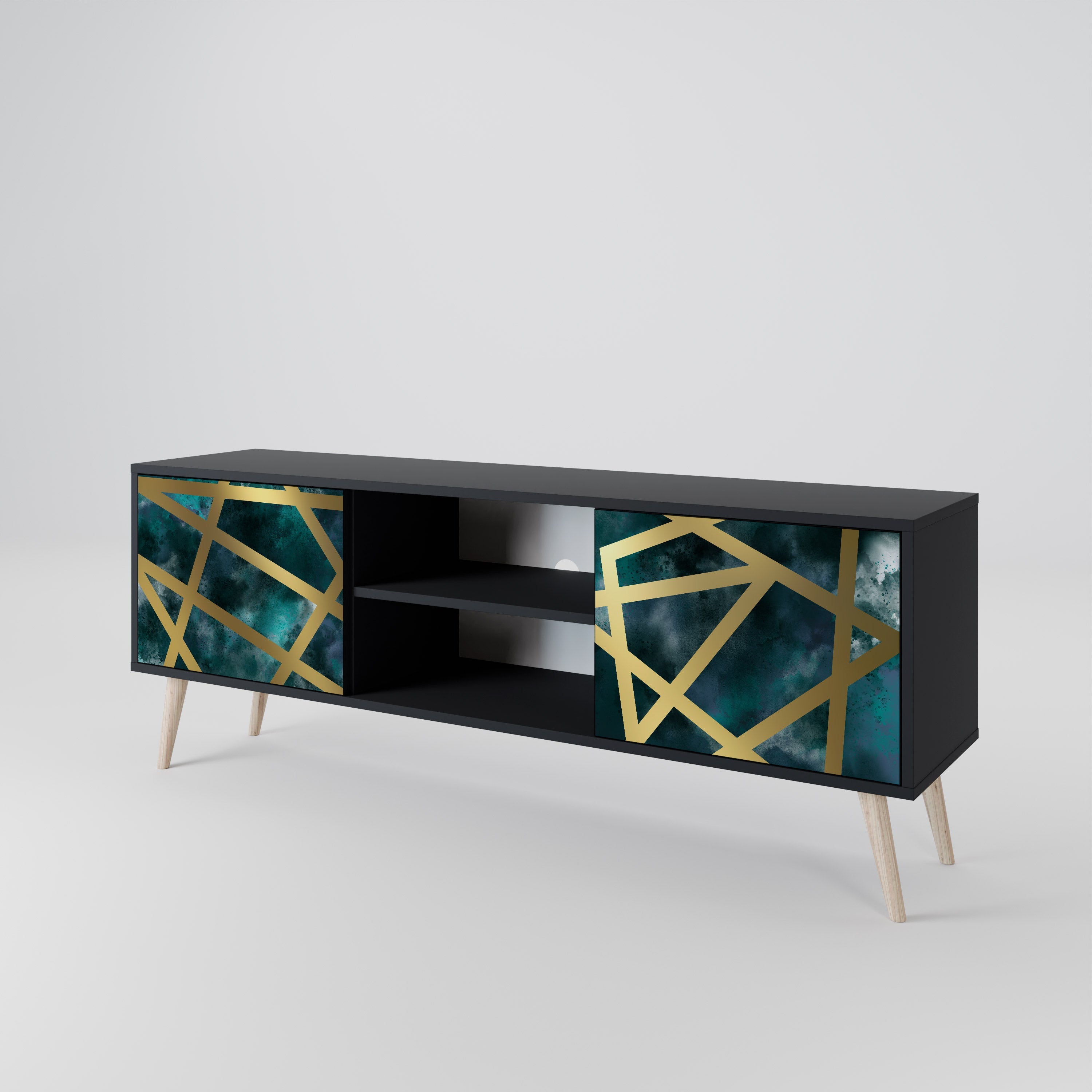 THE LABYRINTH OF GOLD 2-Door TV Stand in Black Finish