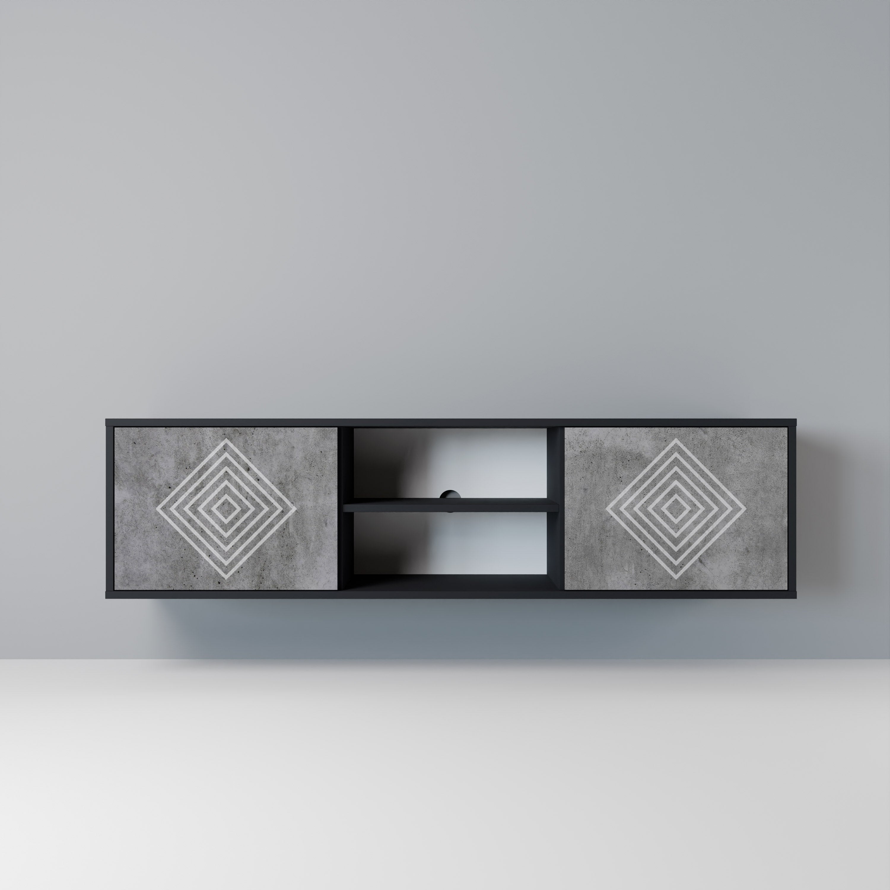 POLYGONAL ARTISTRY 2-Door TV Stand in Black Finish