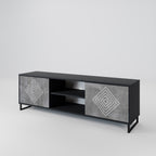 POLYGONAL ARTISTRY 2-Door TV Stand in Black Finish