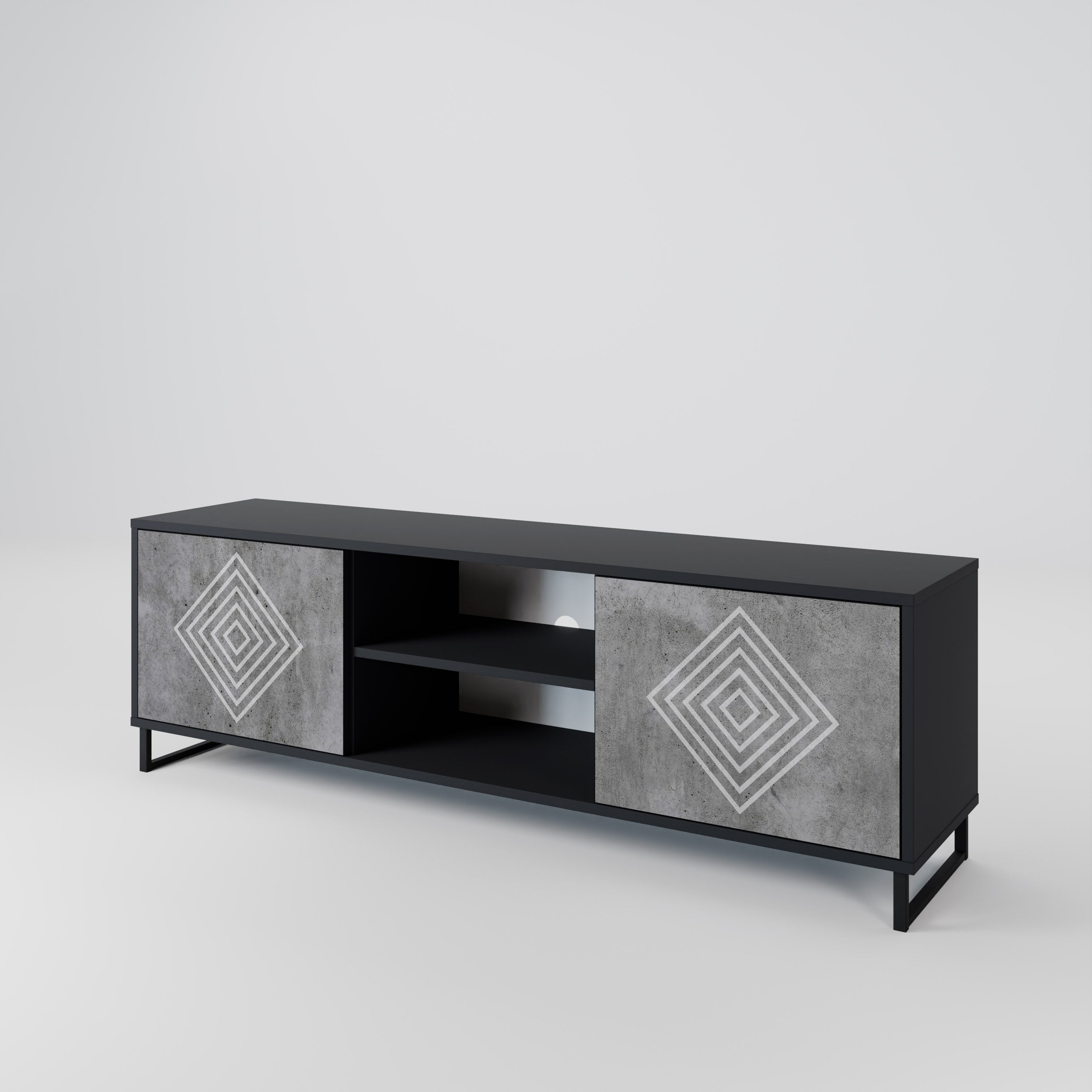 POLYGONAL ARTISTRY 2-Door TV Stand in Black Finish