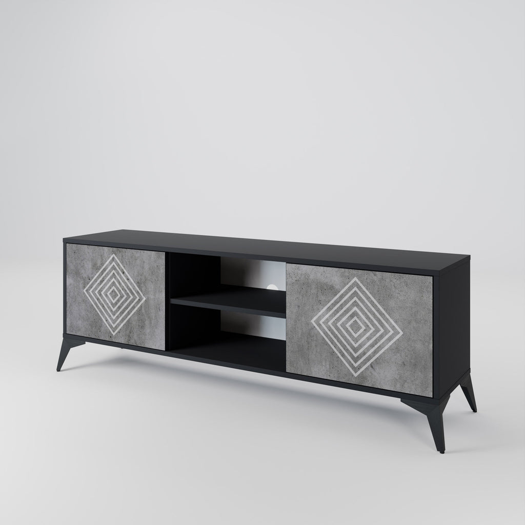 POLYGONAL ARTISTRY 2-Door TV Stand in Black Finish