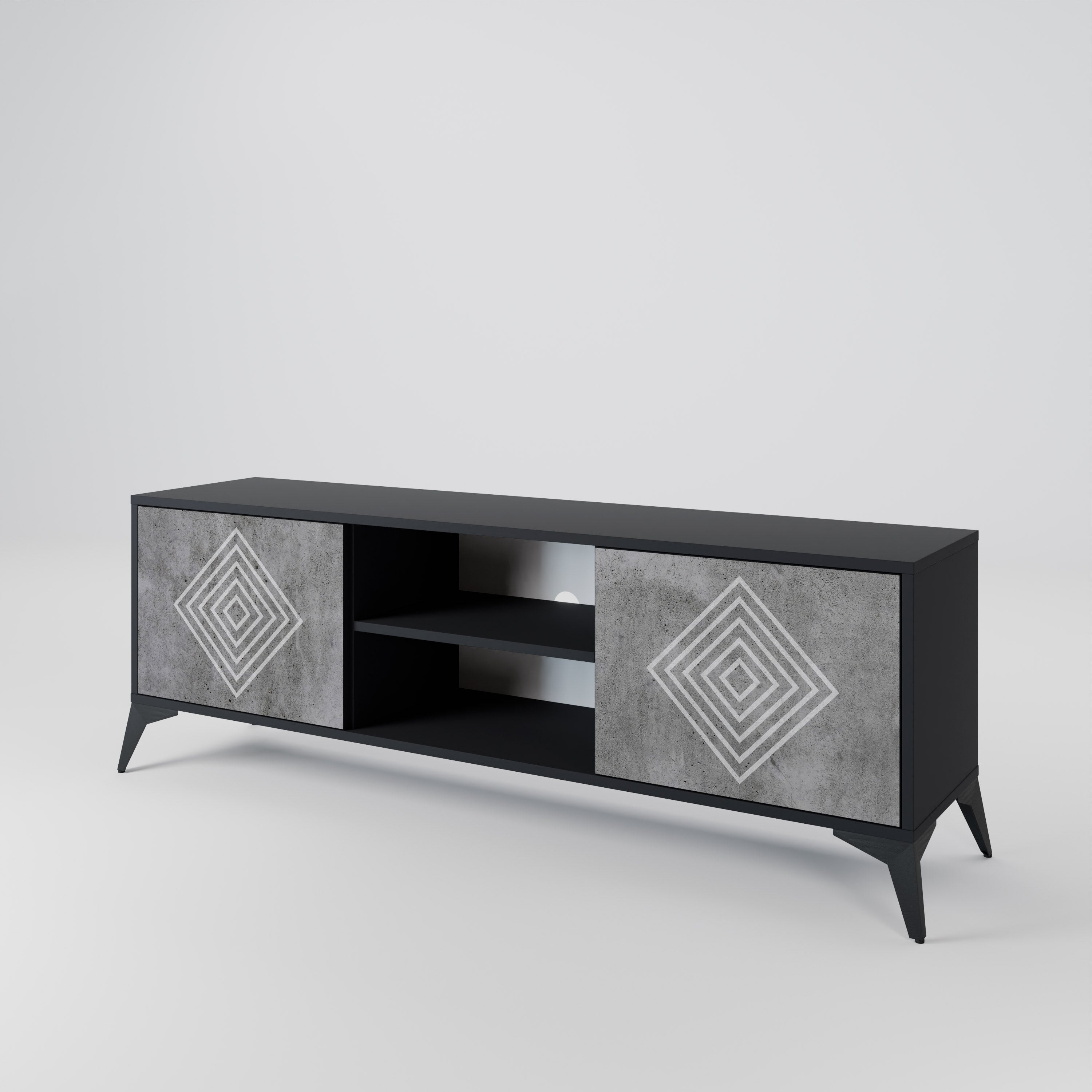 POLYGONAL ARTISTRY 2-Door TV Stand in Black Finish
