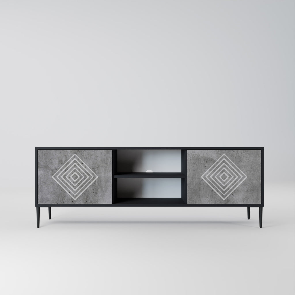 POLYGONAL ARTISTRY 2-Door TV Stand in Black Finish