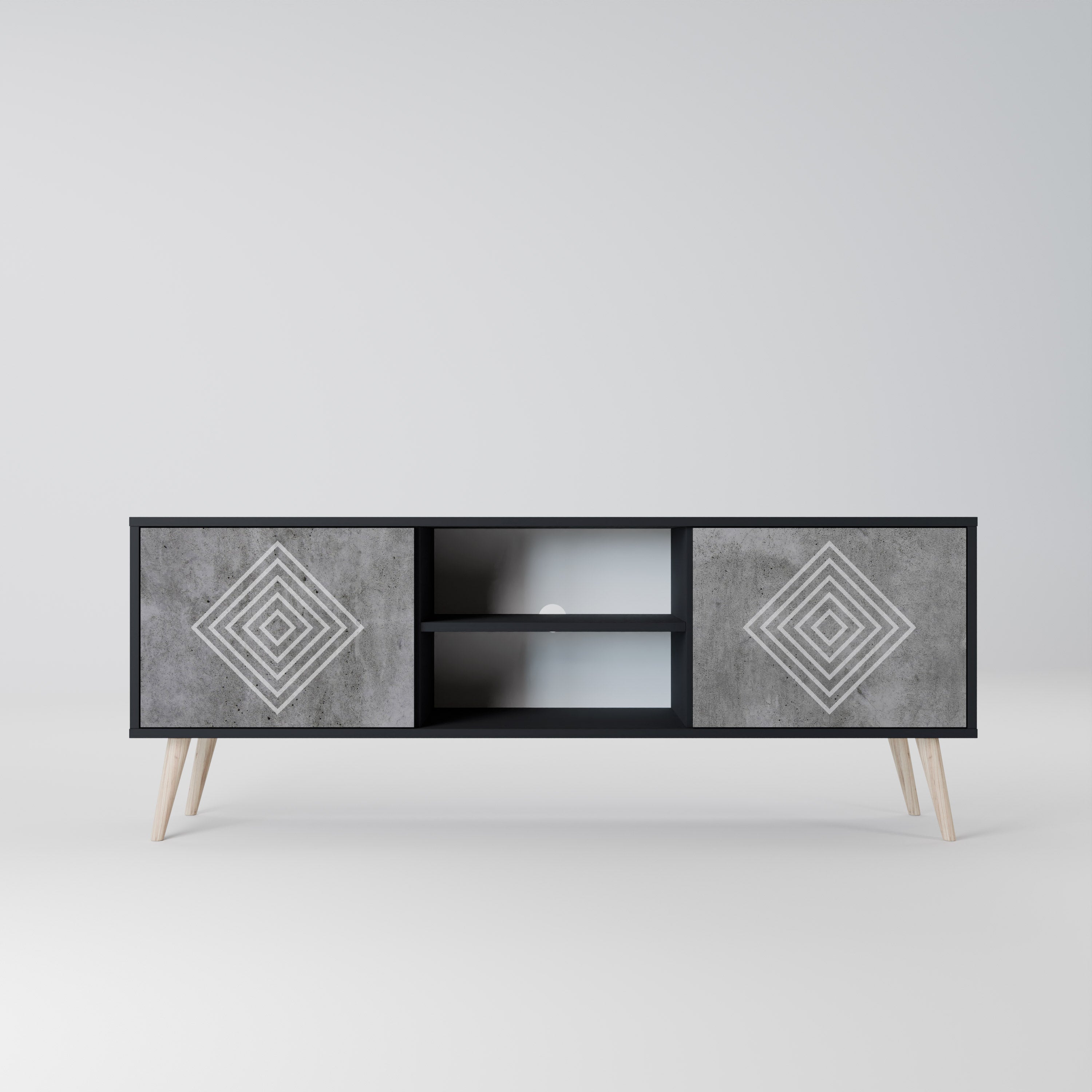 POLYGONAL ARTISTRY 2-Door TV Stand in Black Finish