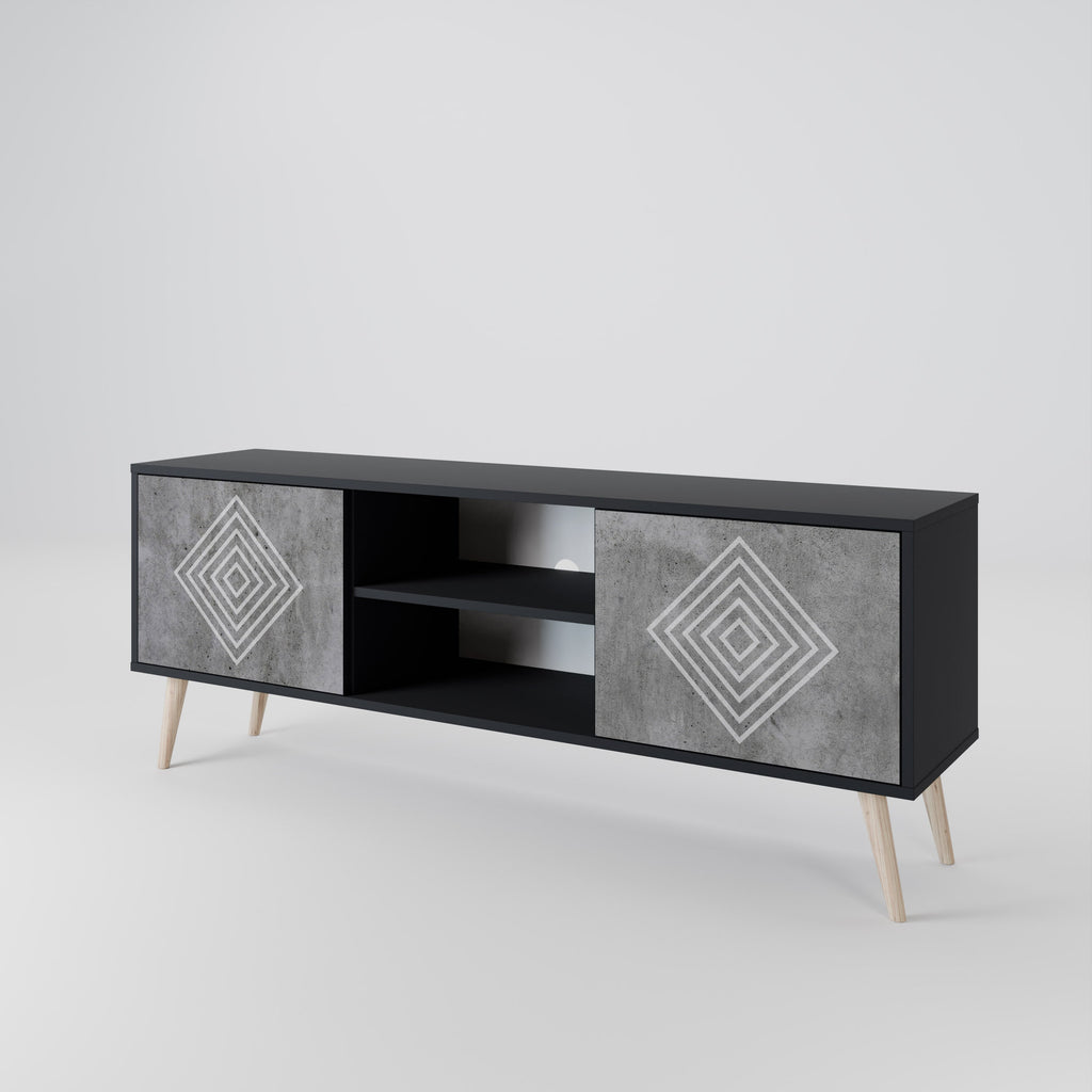 POLYGONAL ARTISTRY 2-Door TV Stand in Black Finish