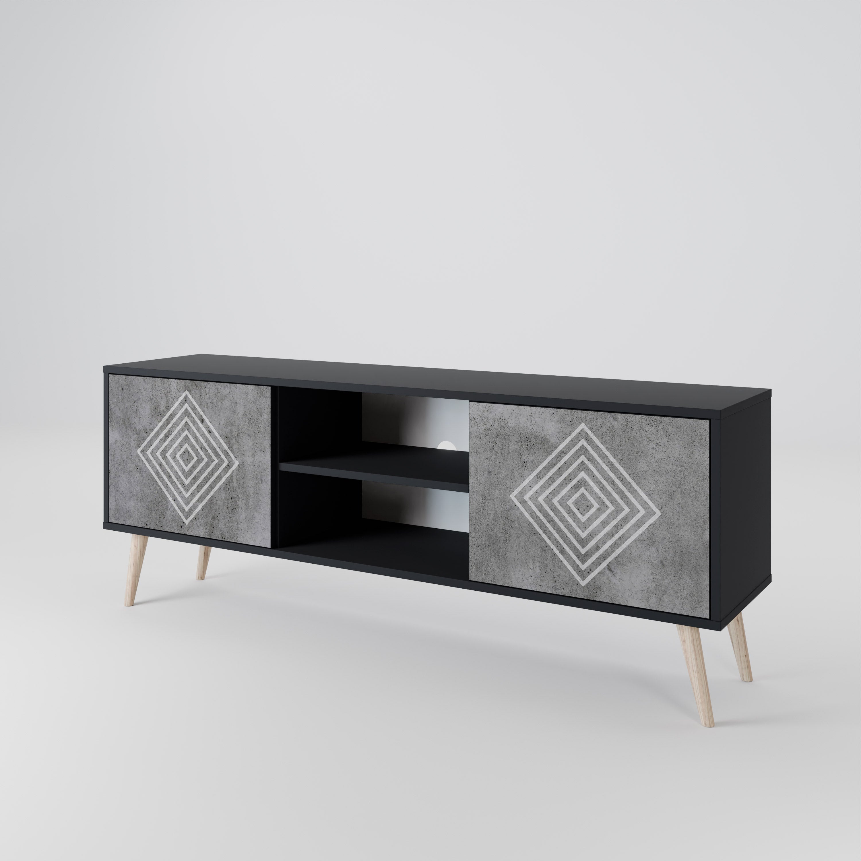 POLYGONAL ARTISTRY 2-Door TV Stand in Black Finish