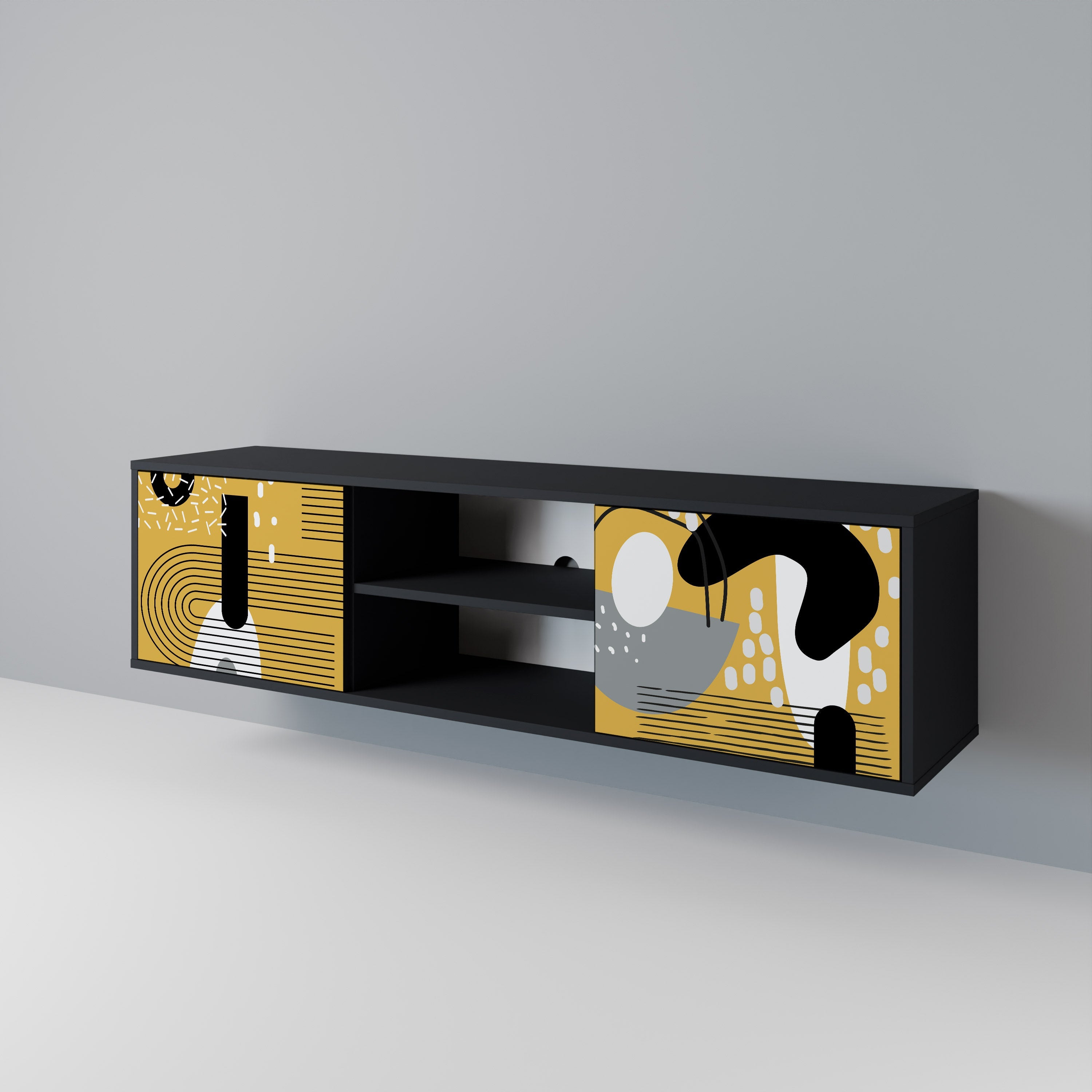 SHAPESHIFT SYMPHONY Móvel de TV com 2 Portas em Acabamento Preto