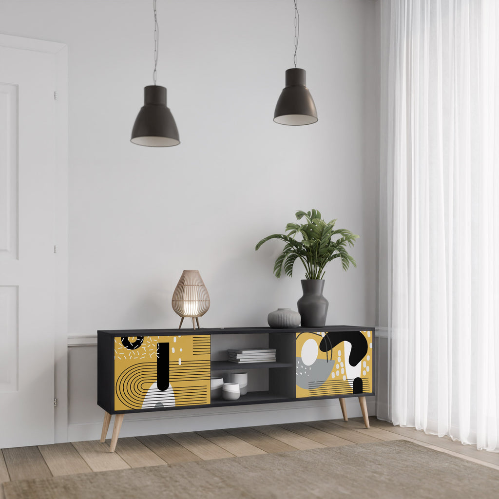 SHAPESHIFT SYMPHONY Móvel de TV com 2 Portas em Acabamento Preto