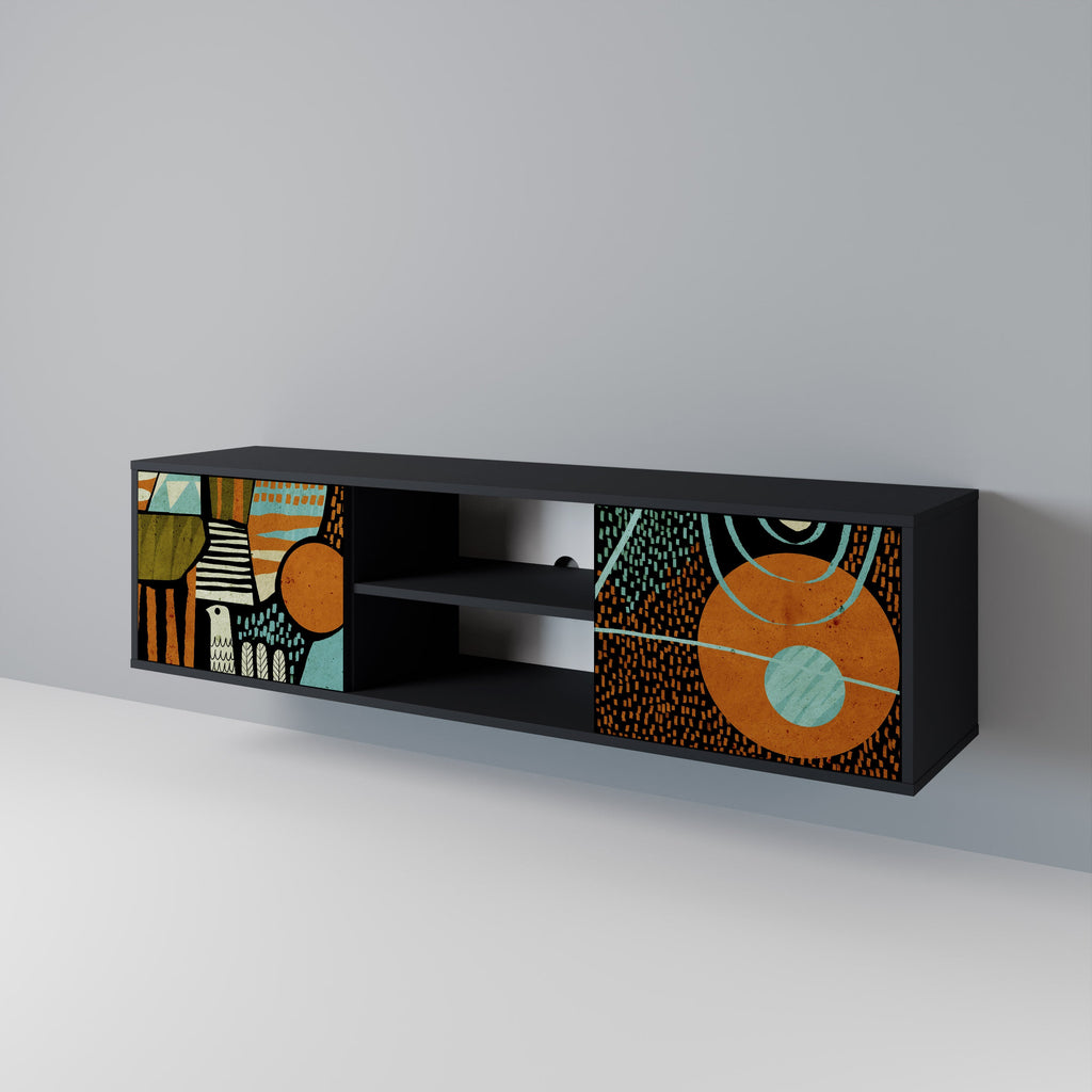 GEODE GLIMMER 2-Door TV Stand in Black Finish