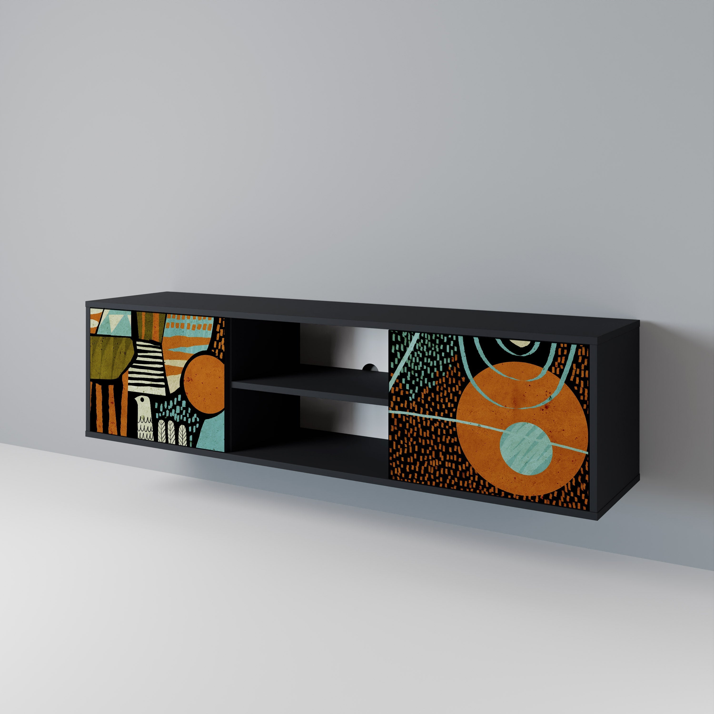 GEODE GLIMMER 2-Door TV Stand in Black Finish