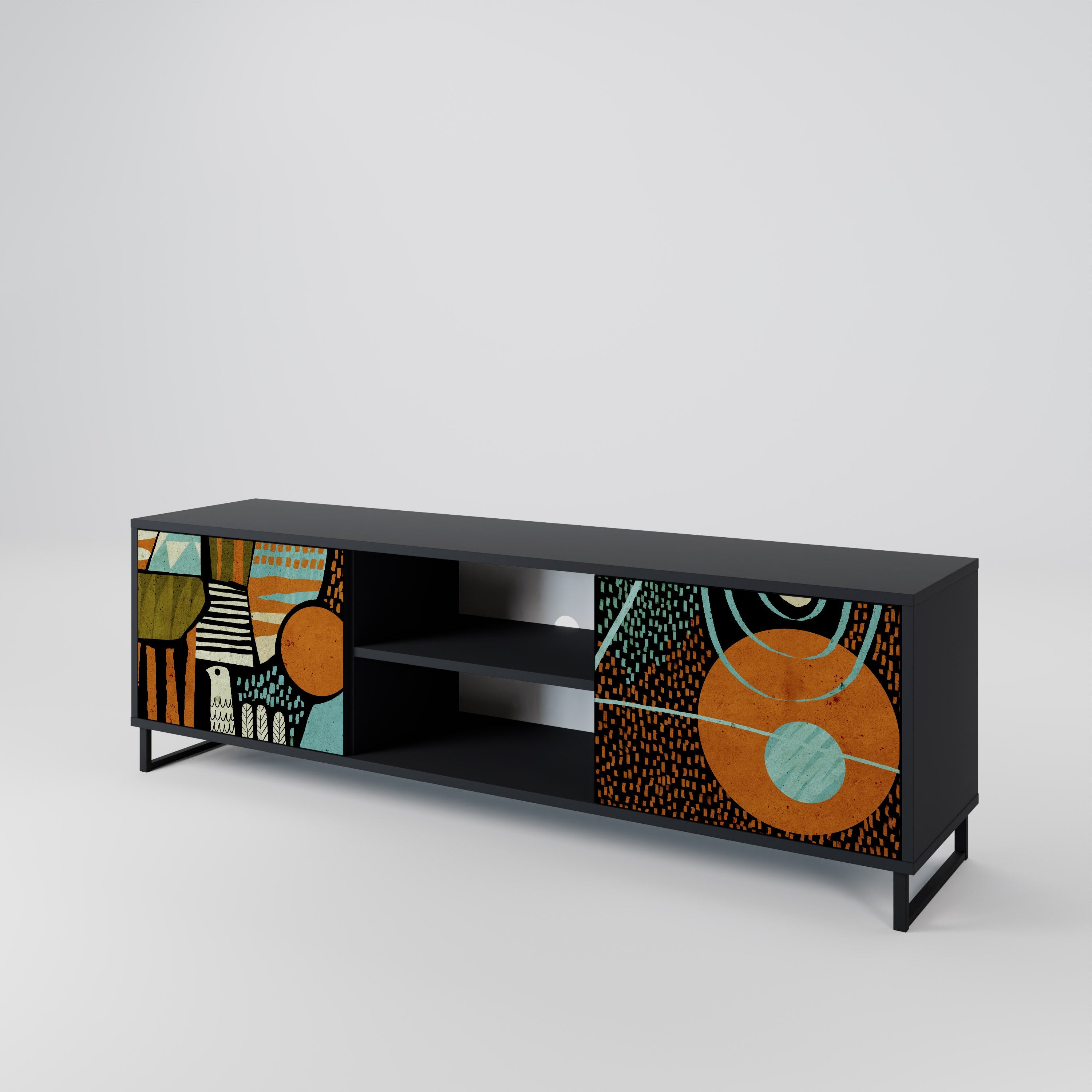 GEODE GLIMMER 2-Door TV Stand in Black Finish