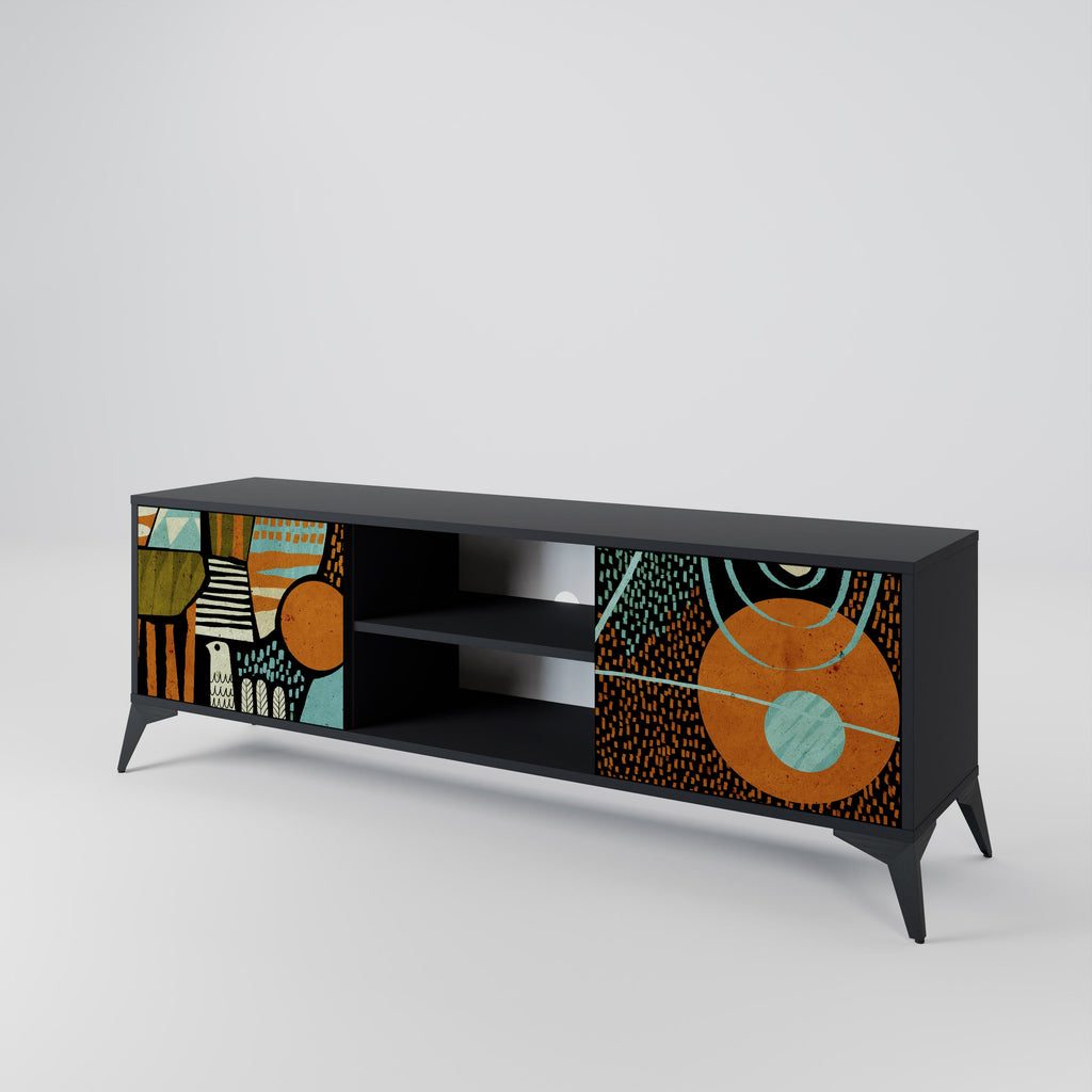 GEODE GLIMMER 2-Door TV Stand in Black Finish