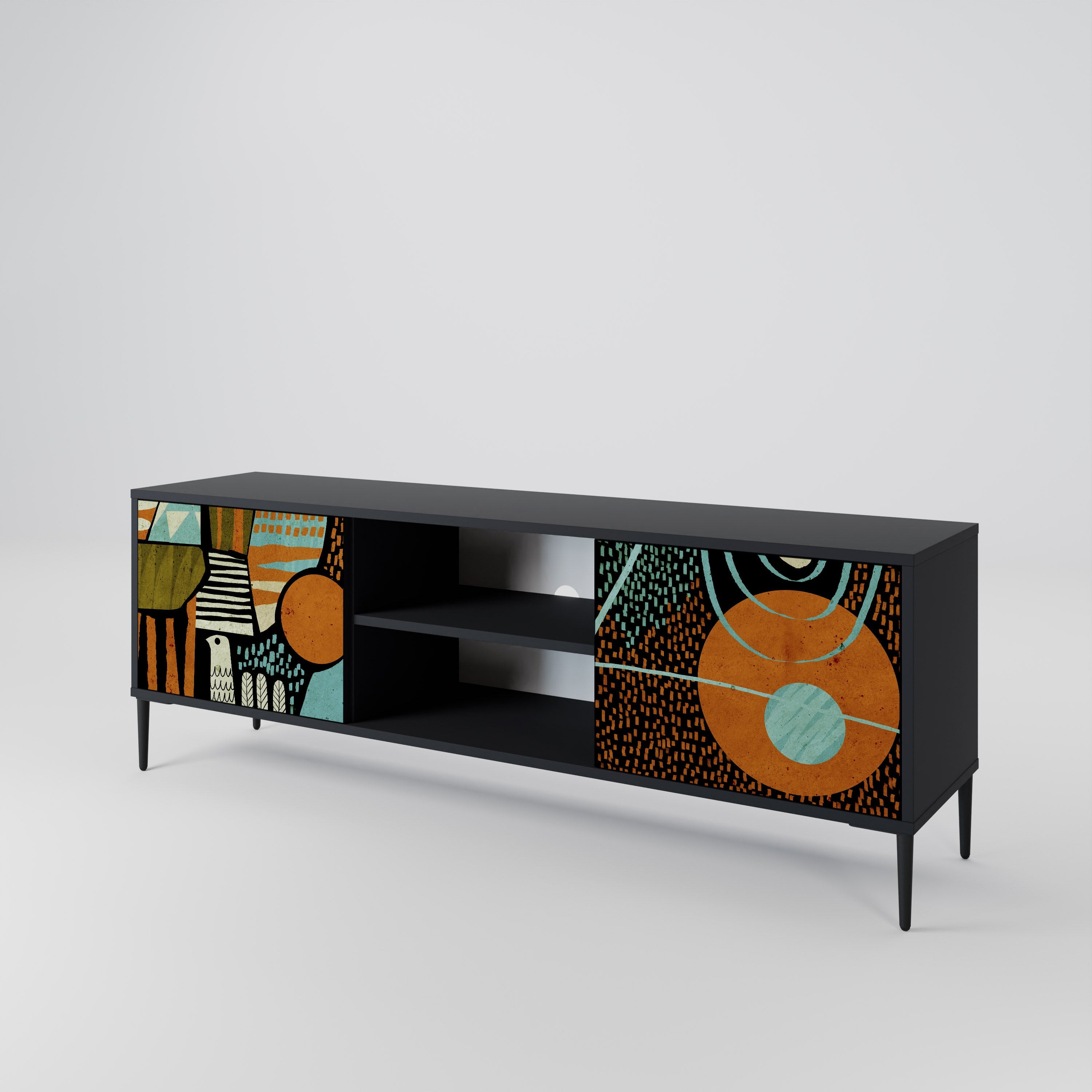 GEODE GLIMMER 2-Door TV Stand in Black Finish