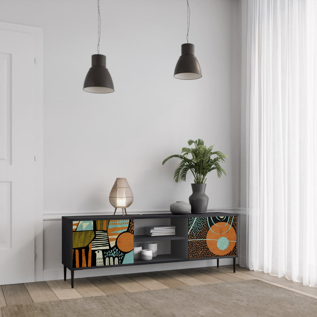 GEODE GLIMMER 2-Door TV Stand in Black Finish