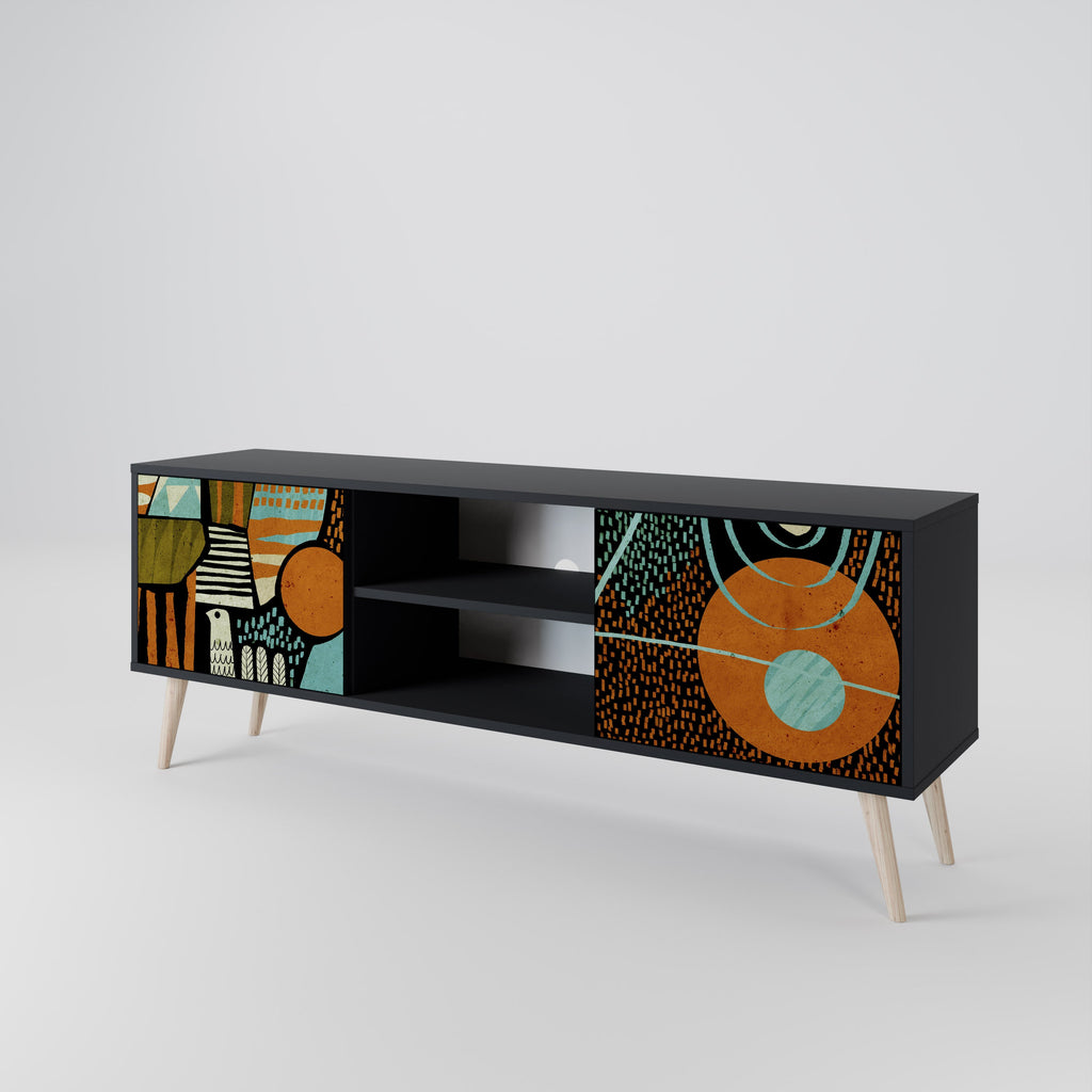 GEODE GLIMMER 2-Door TV Stand in Black Finish