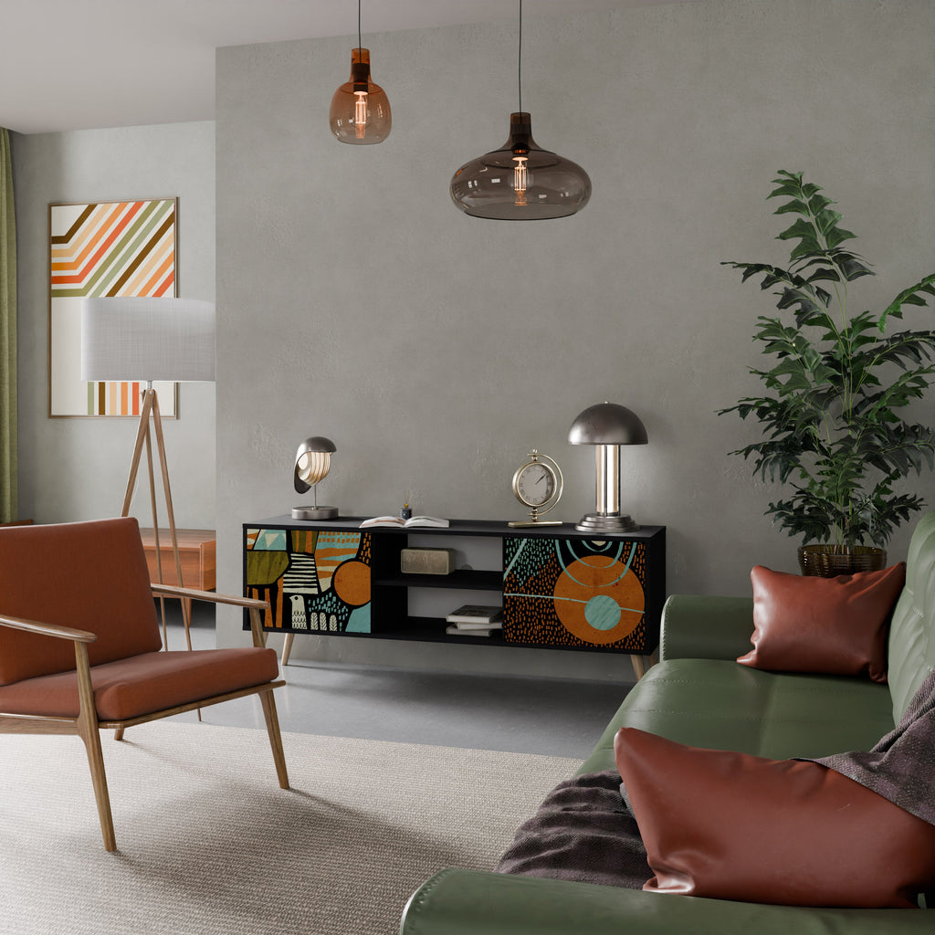 GEODE GLIMMER 2-Door TV Stand in Black Finish