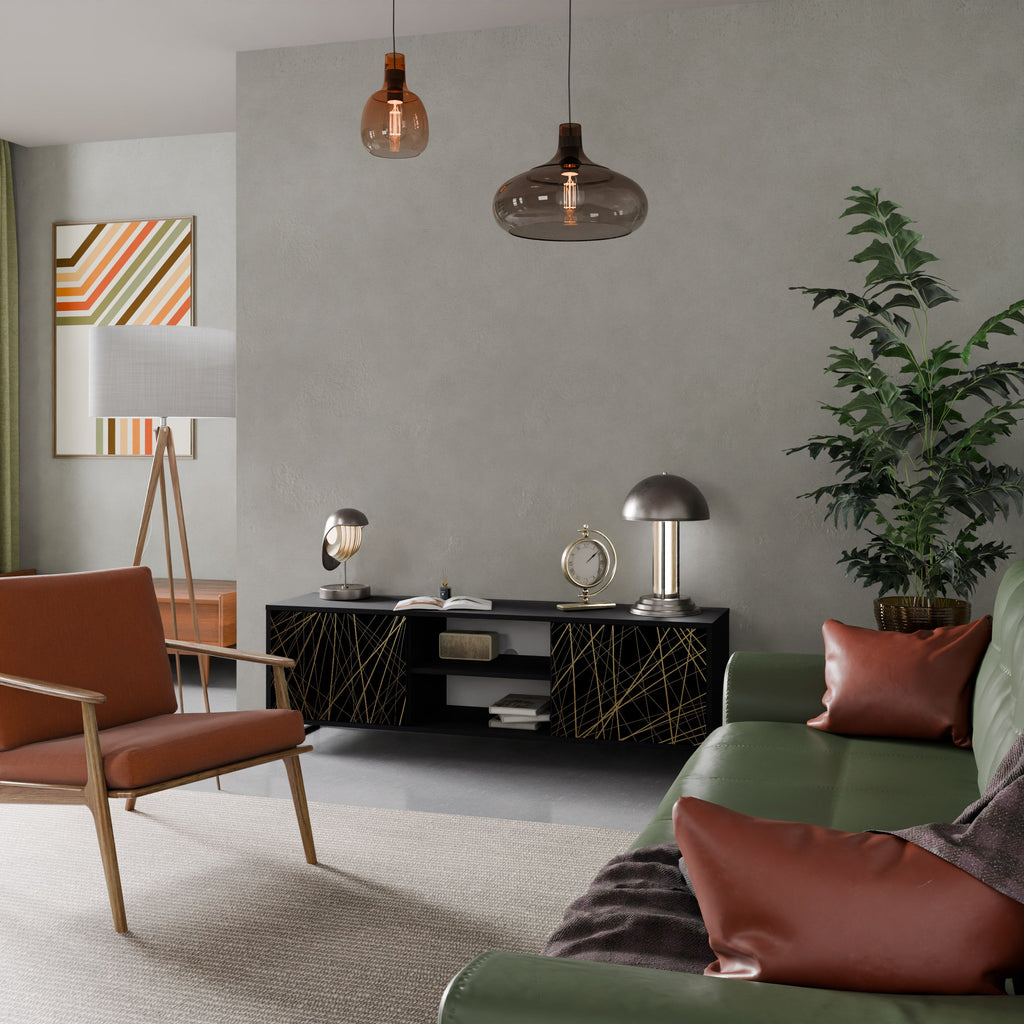 BRIGHT MESH 2-Door TV Stand in Black Finish