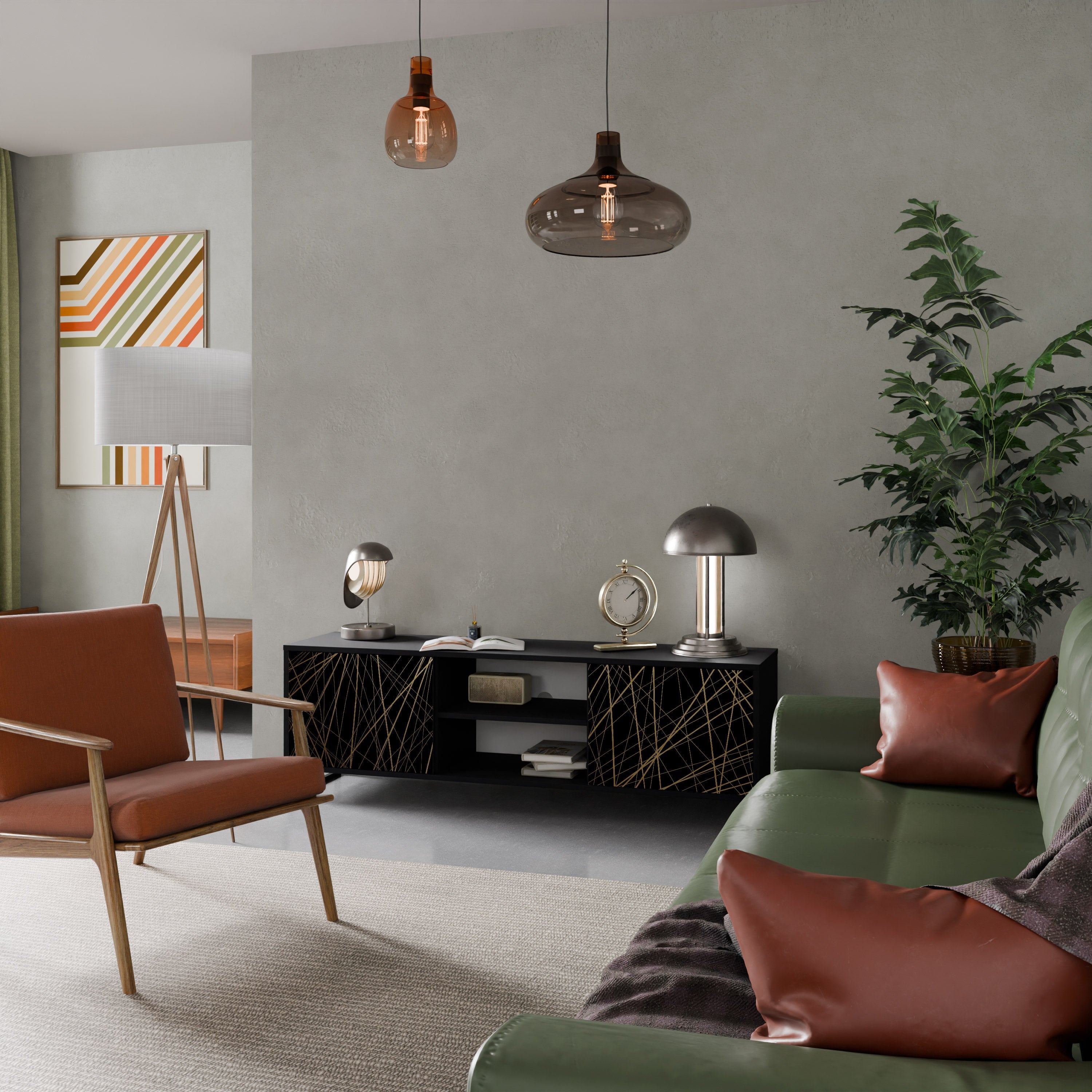 BRIGHT MESH 2-Door TV Stand in Black Finish