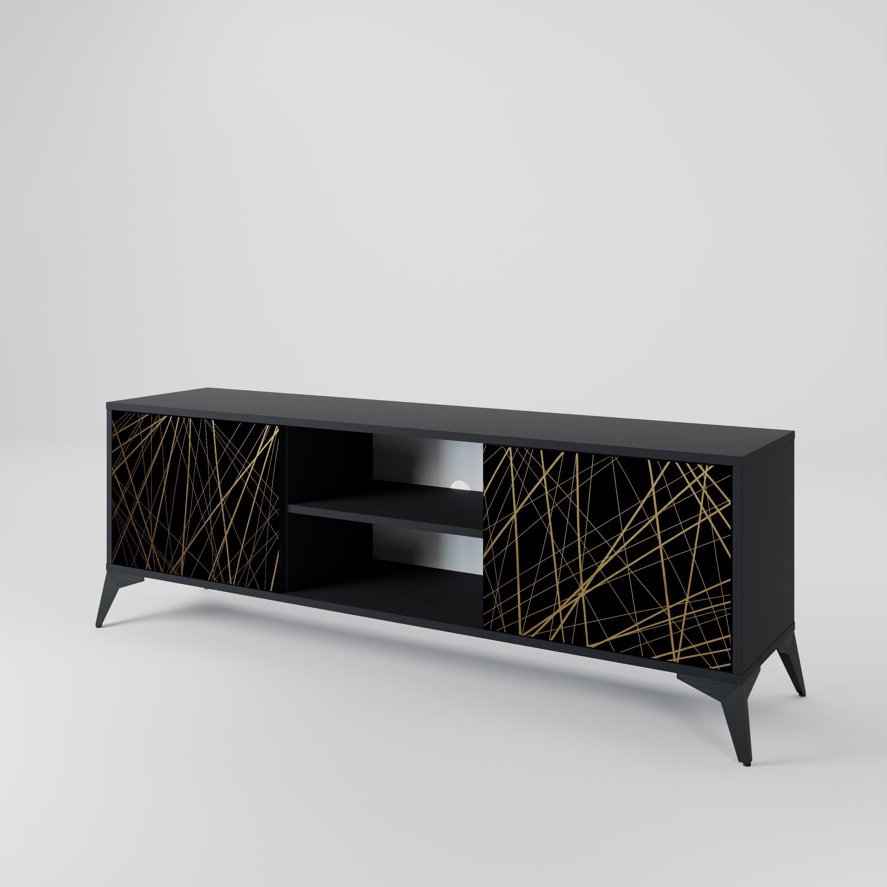 BRIGHT MESH 2-Door TV Stand in Black Finish
