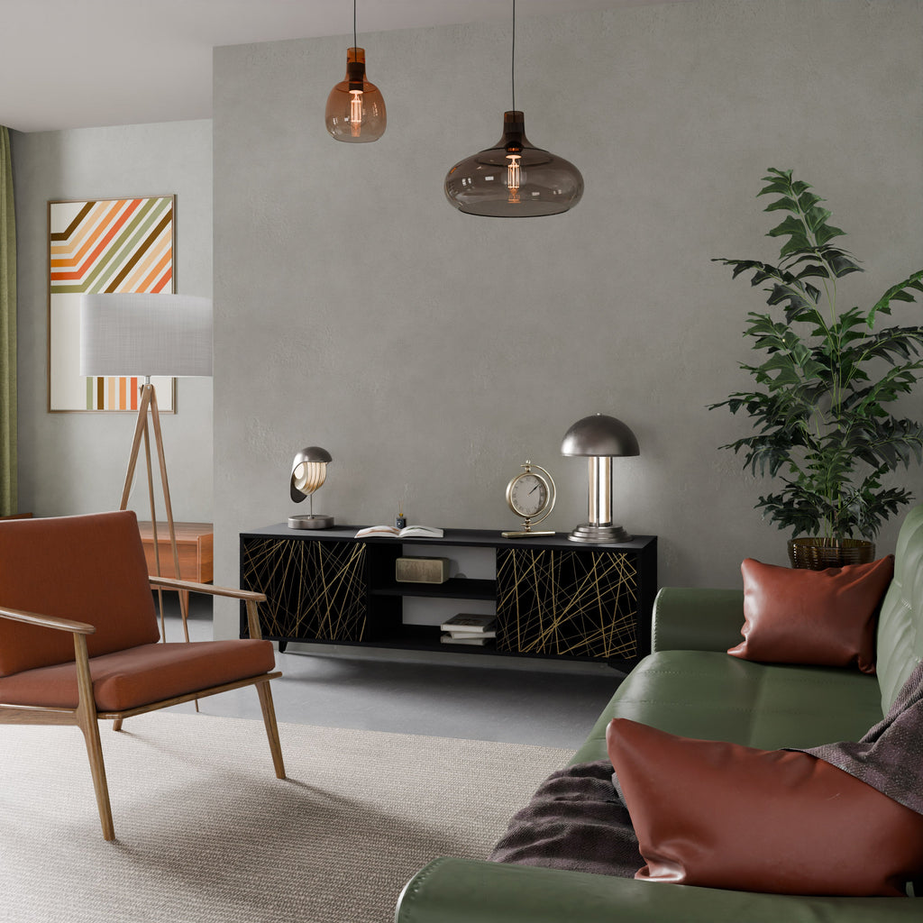 BRIGHT MESH 2-Door TV Stand in Black Finish