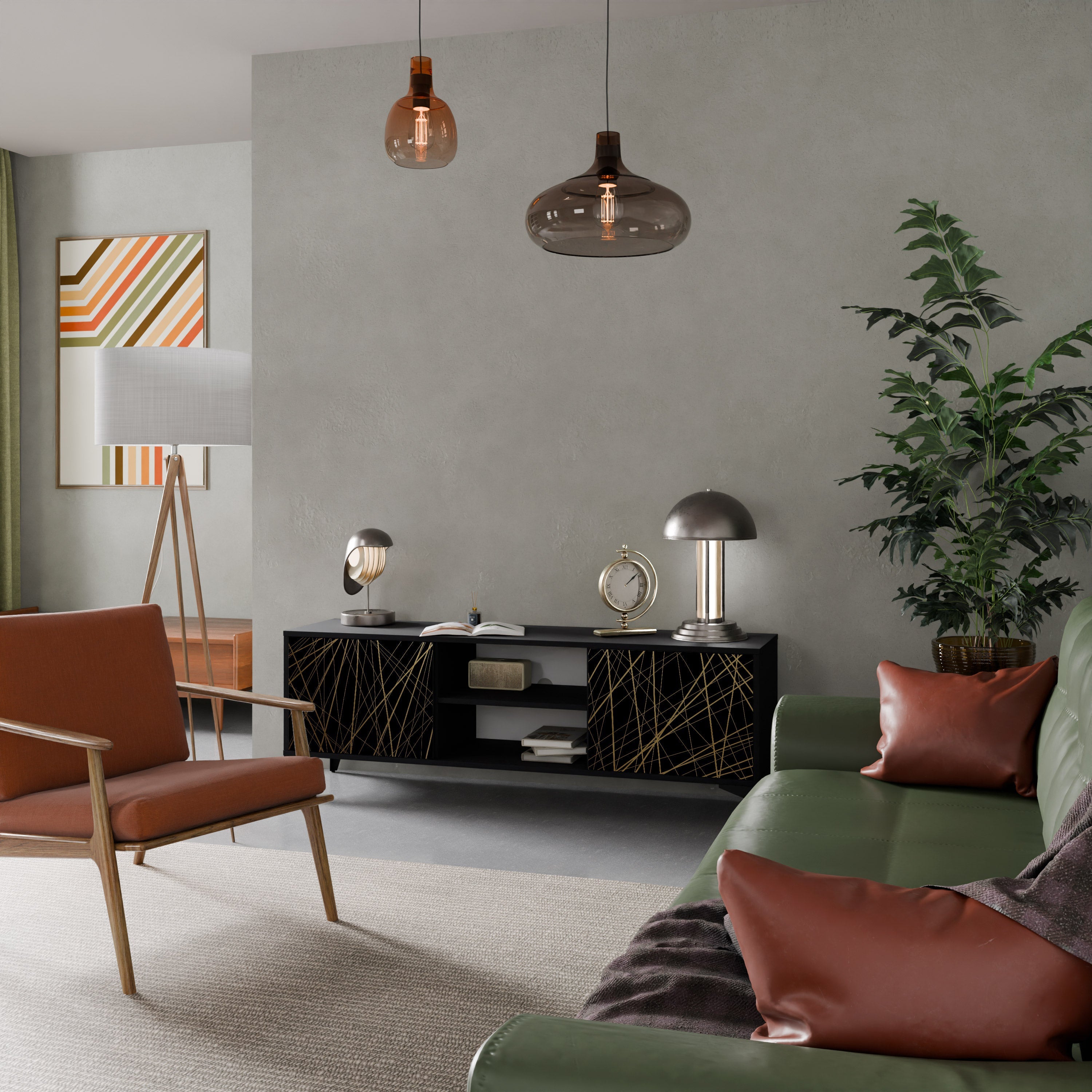 BRIGHT MESH 2-Door TV Stand in Black Finish