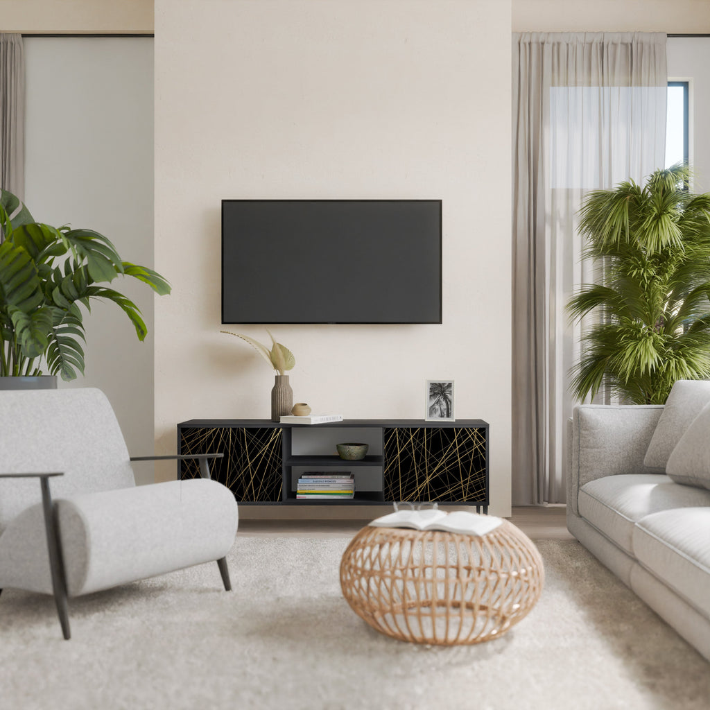 BRIGHT MESH 2-Door TV Stand in Black Finish