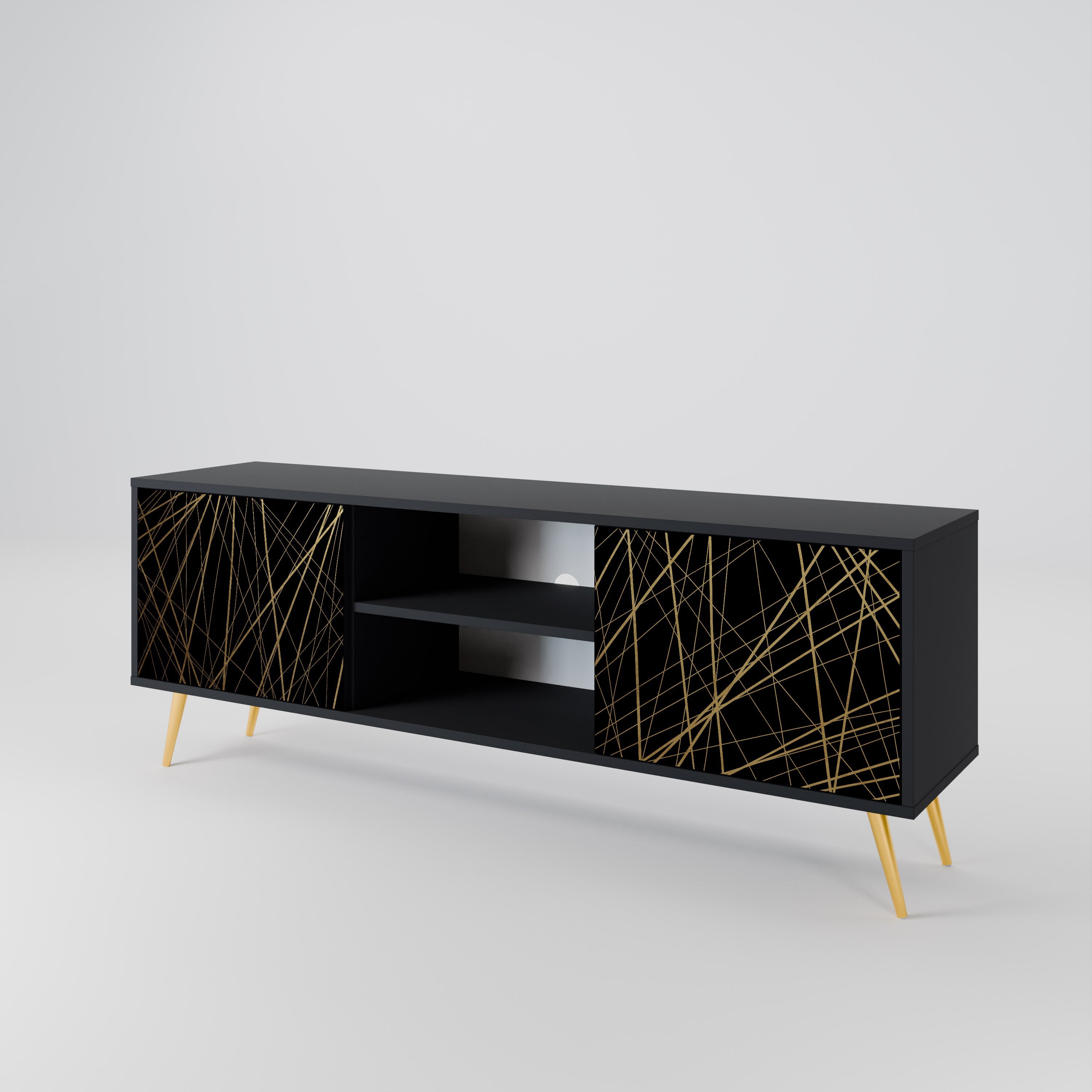 BRIGHT MESH 2-Door TV Stand in Black Finish