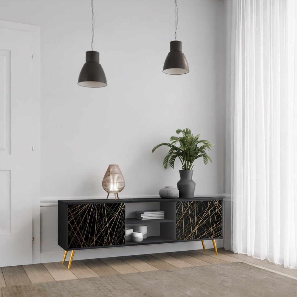BRIGHT MESH 2-Door TV Stand in Black Finish