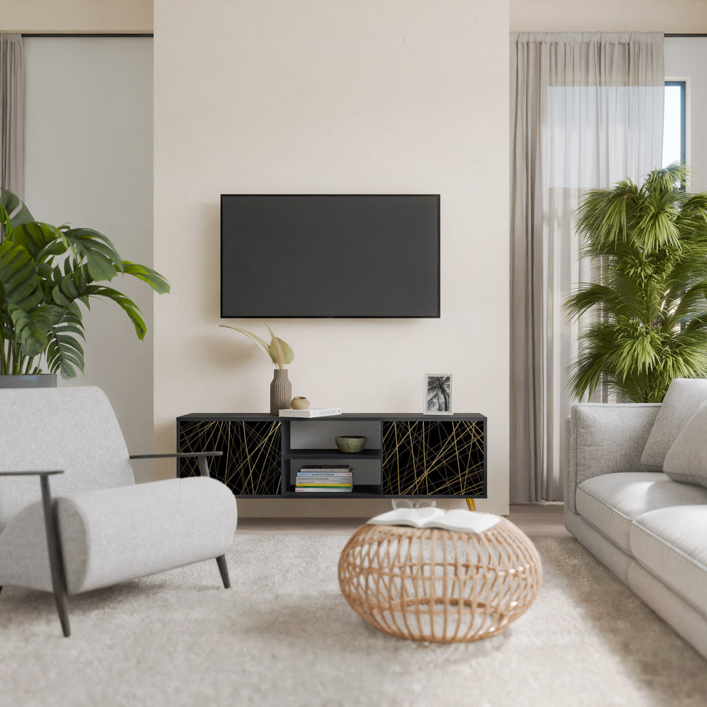 BRIGHT MESH 2-Door TV Stand in Black Finish