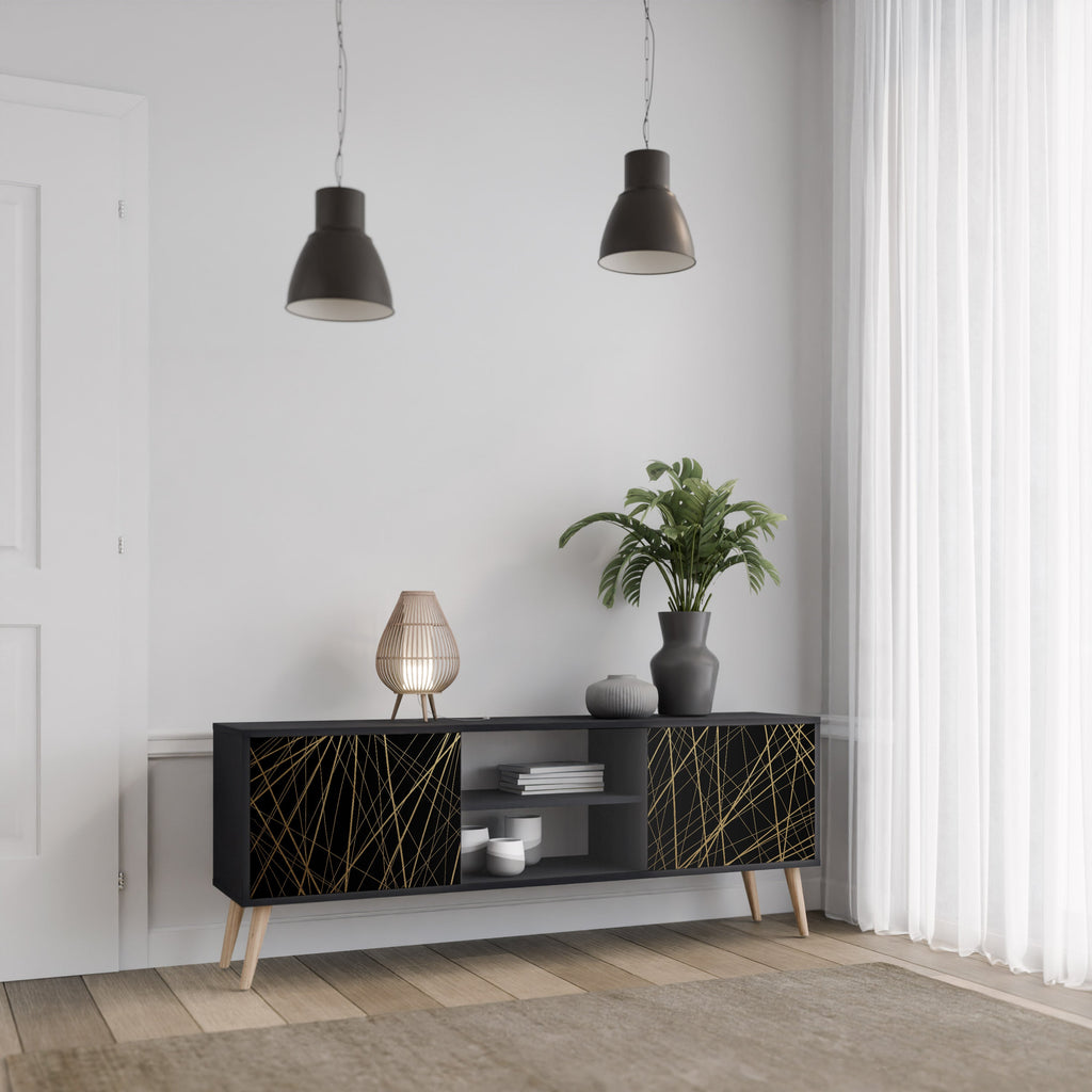 BRIGHT MESH 2-Door TV Stand in Black Finish