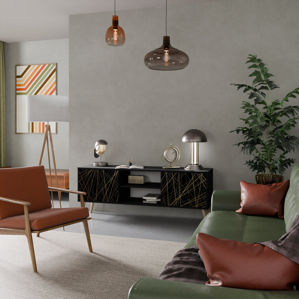 BRIGHT MESH 2-Door TV Stand in Black Finish