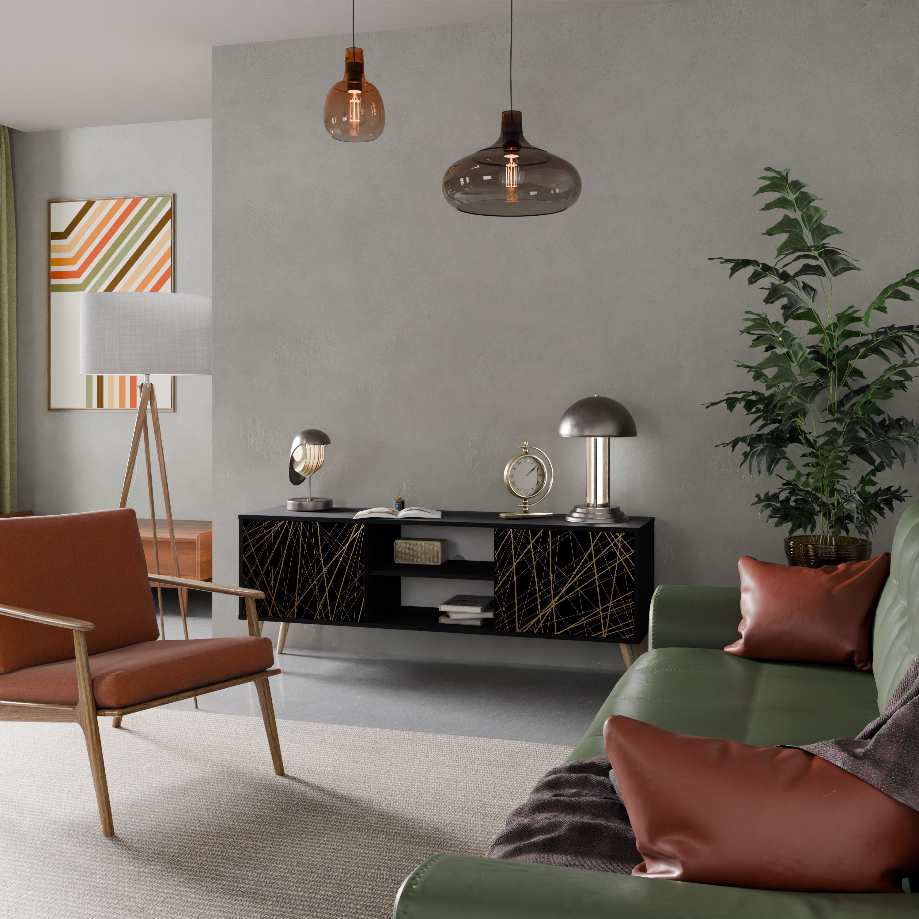 BRIGHT MESH 2-Door TV Stand in Black Finish