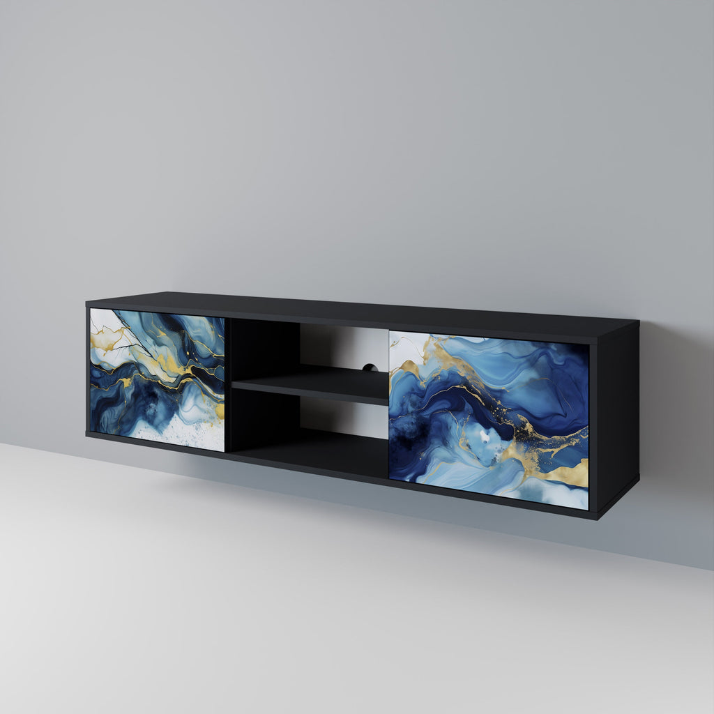 INKY MARBLE 2-Door TV Stand in Black Finish