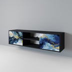 INKY MARBLE 2-Door TV Stand in Black Finish
