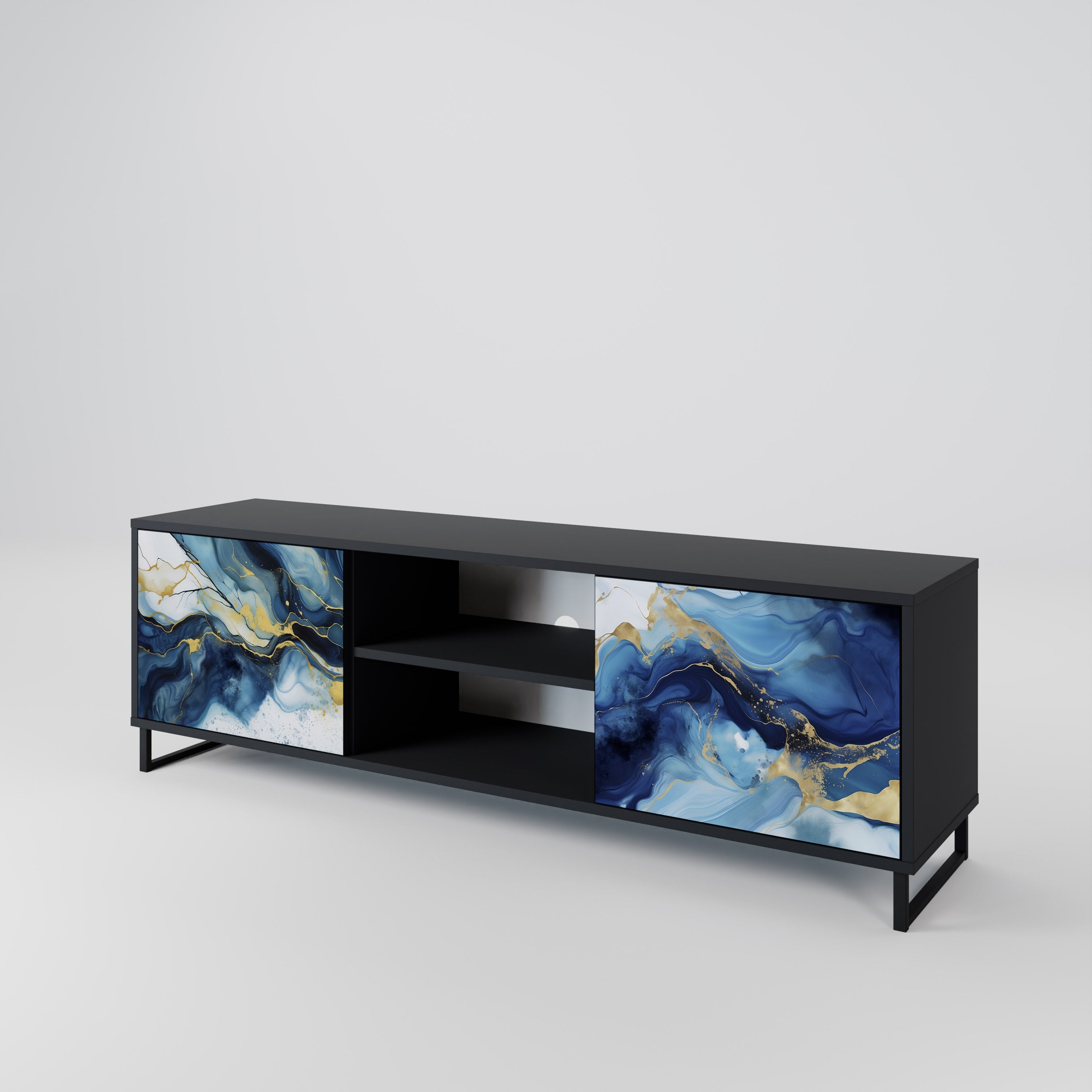 INKY MARBLE 2-Door TV Stand in Black Finish