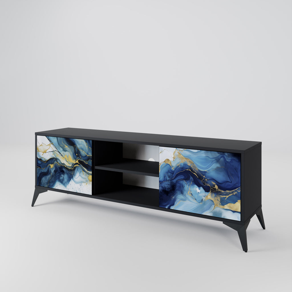 INKY MARBLE 2-Door TV Stand in Black Finish
