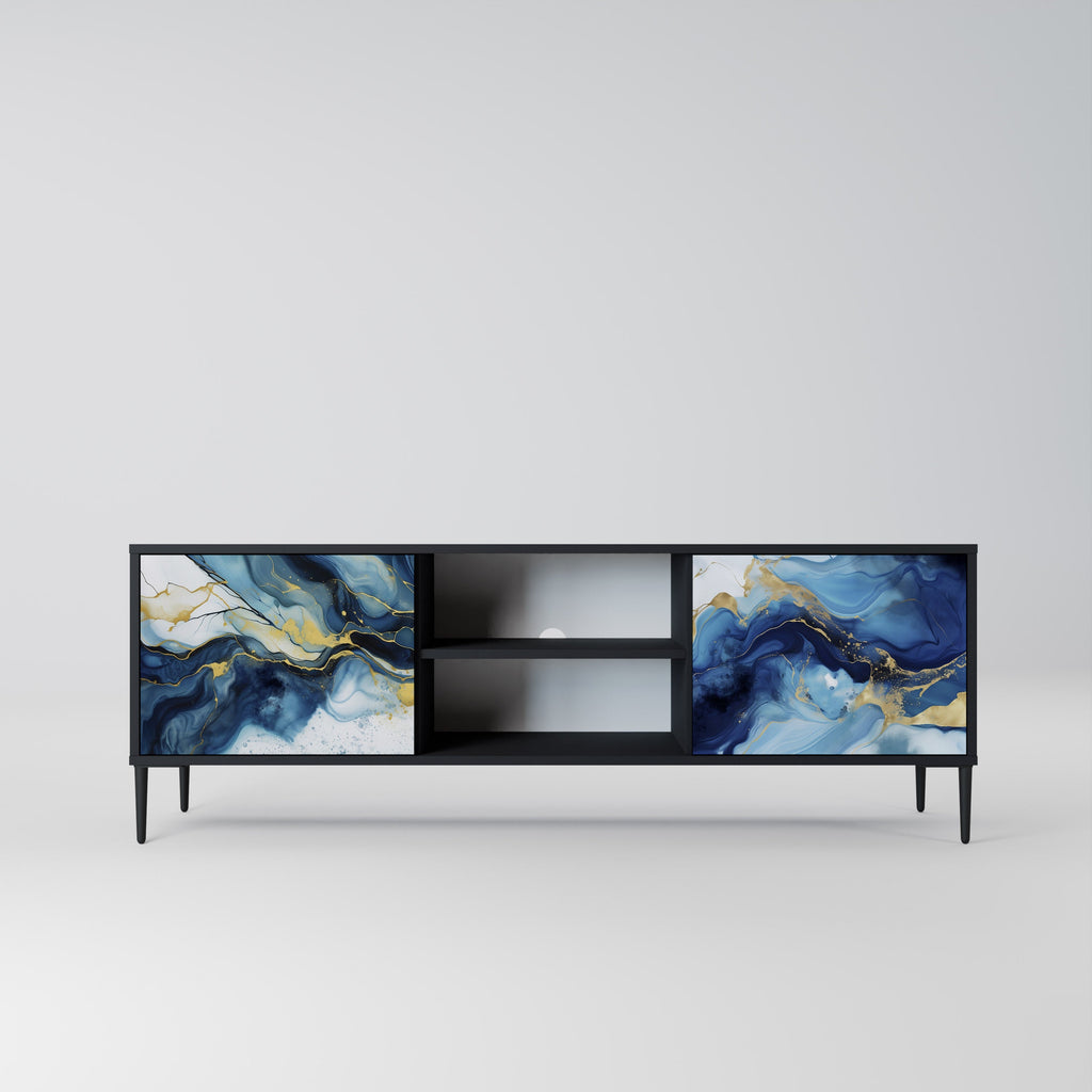 INKY MARBLE 2-Door TV Stand in Black Finish