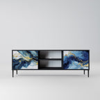 INKY MARBLE 2-Door TV Stand in Black Finish