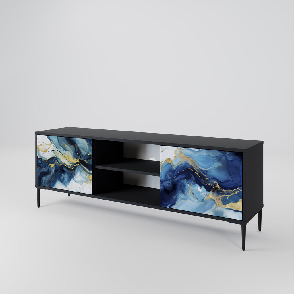 INKY MARBLE 2-Door TV Stand in Black Finish