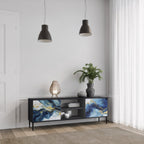INKY MARBLE 2-Door TV Stand in Black Finish