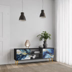 INKY MARBLE 2-Door TV Stand in Black Finish