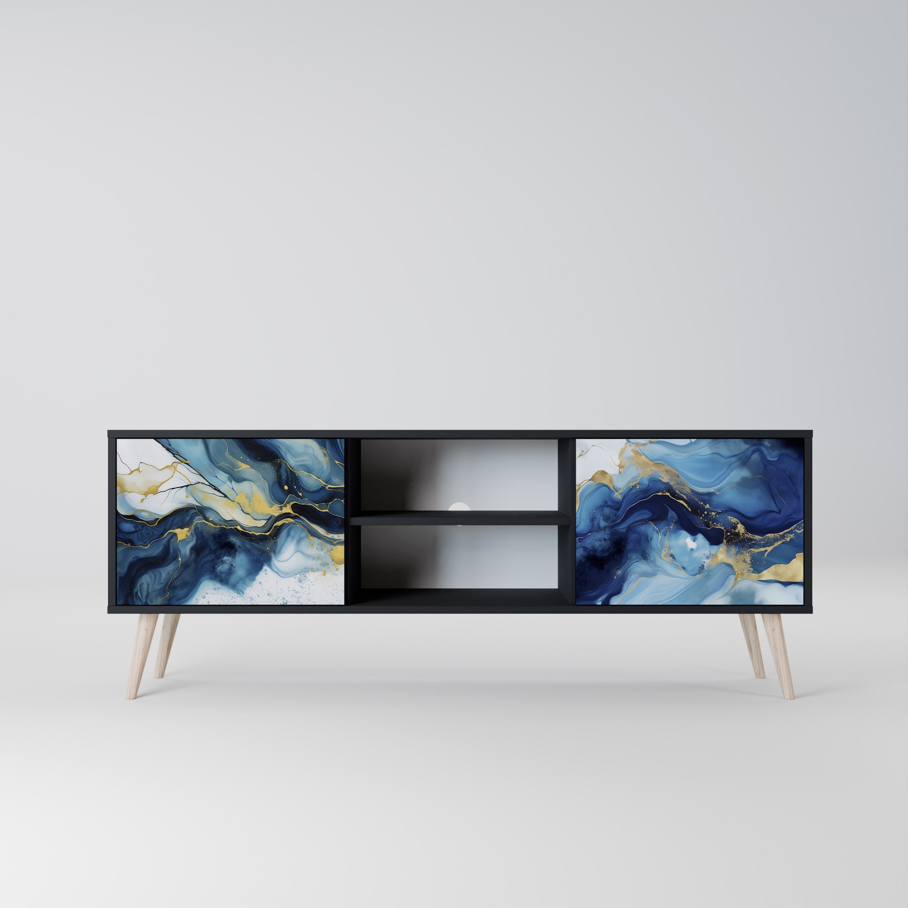INKY MARBLE 2-Door TV Stand in Black Finish
