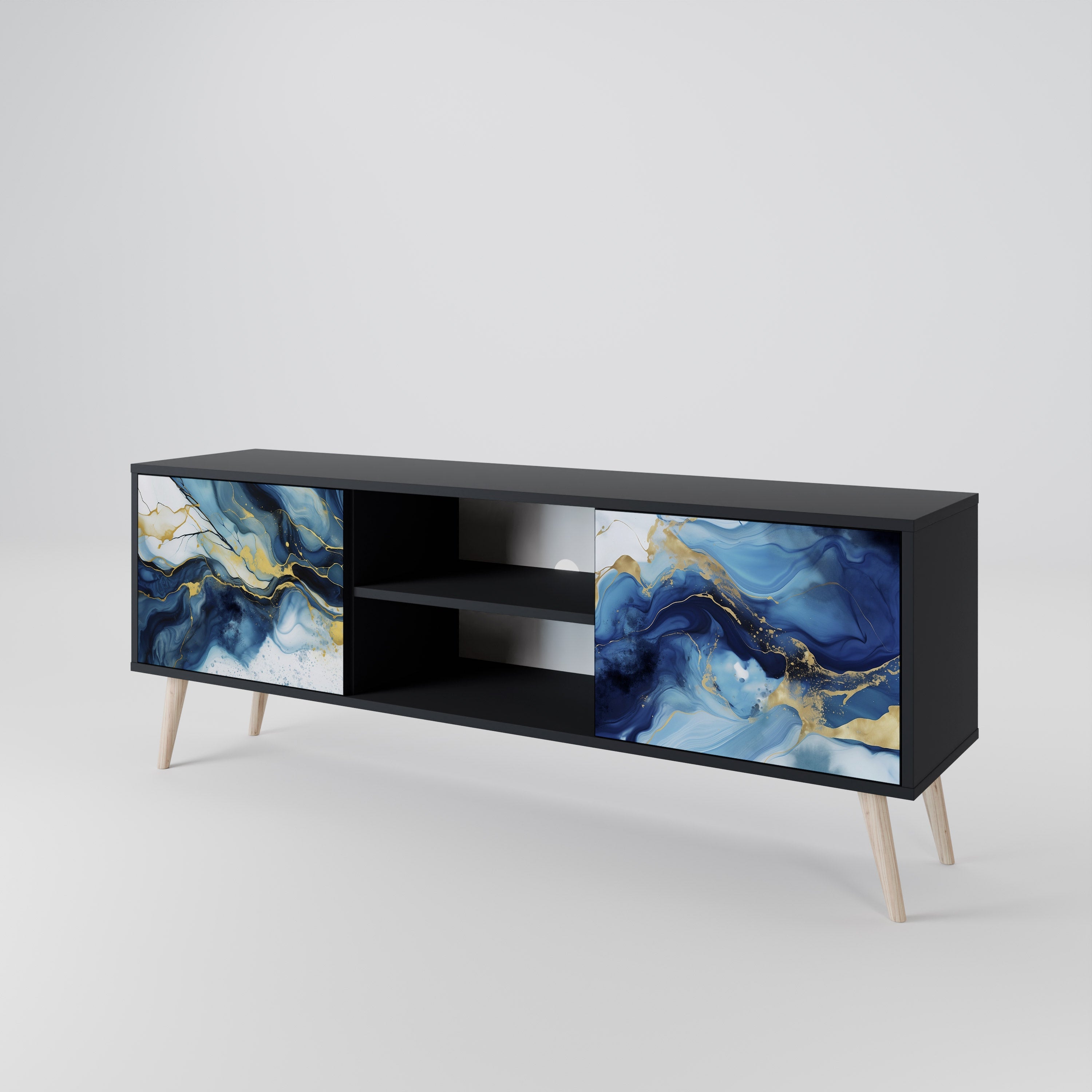 INKY MARBLE 2-Door TV Stand in Black Finish