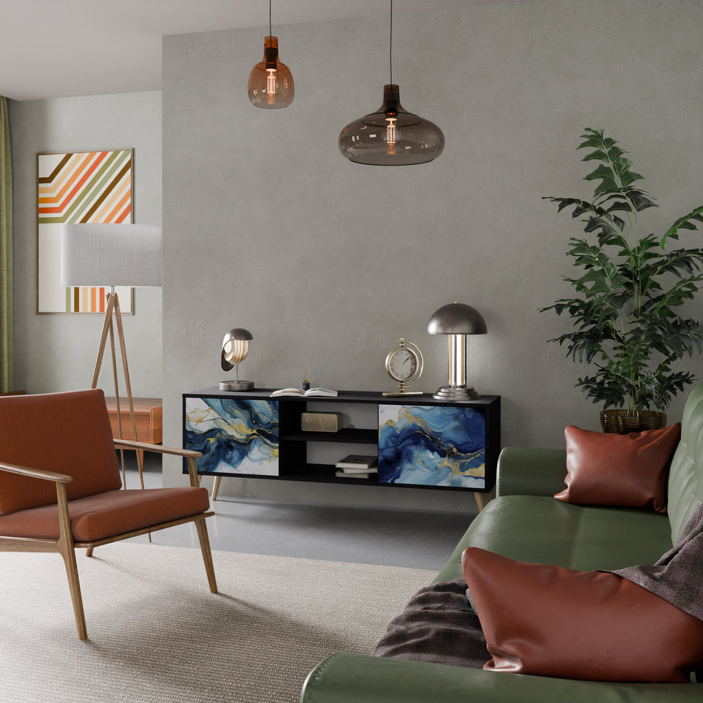 INKY MARBLE 2-Door TV Stand in Black Finish