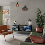 INKY MARBLE 2-Door TV Stand in Black Finish