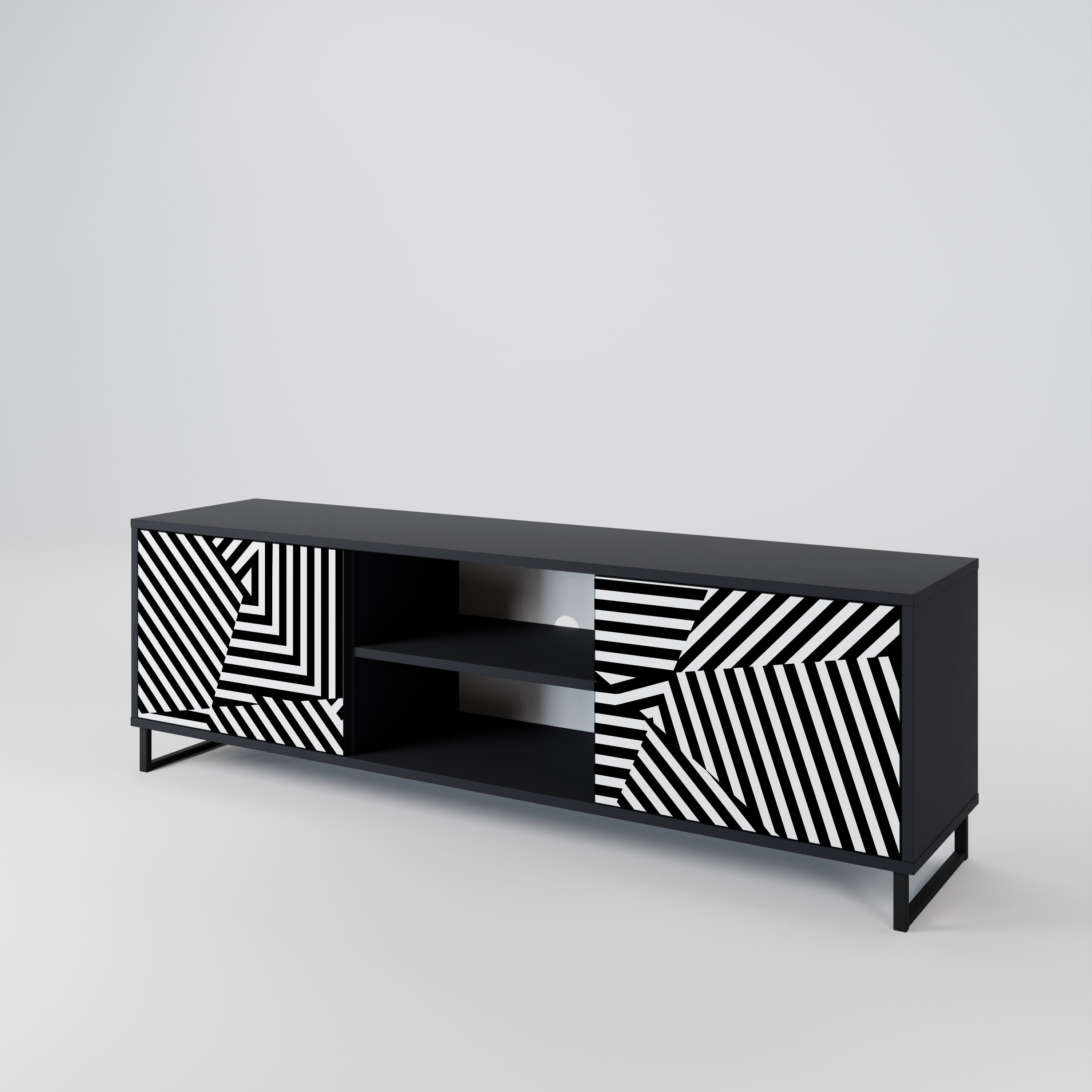 ILLUSIONARY LATTICE 2-Door TV Stand in Black Finish