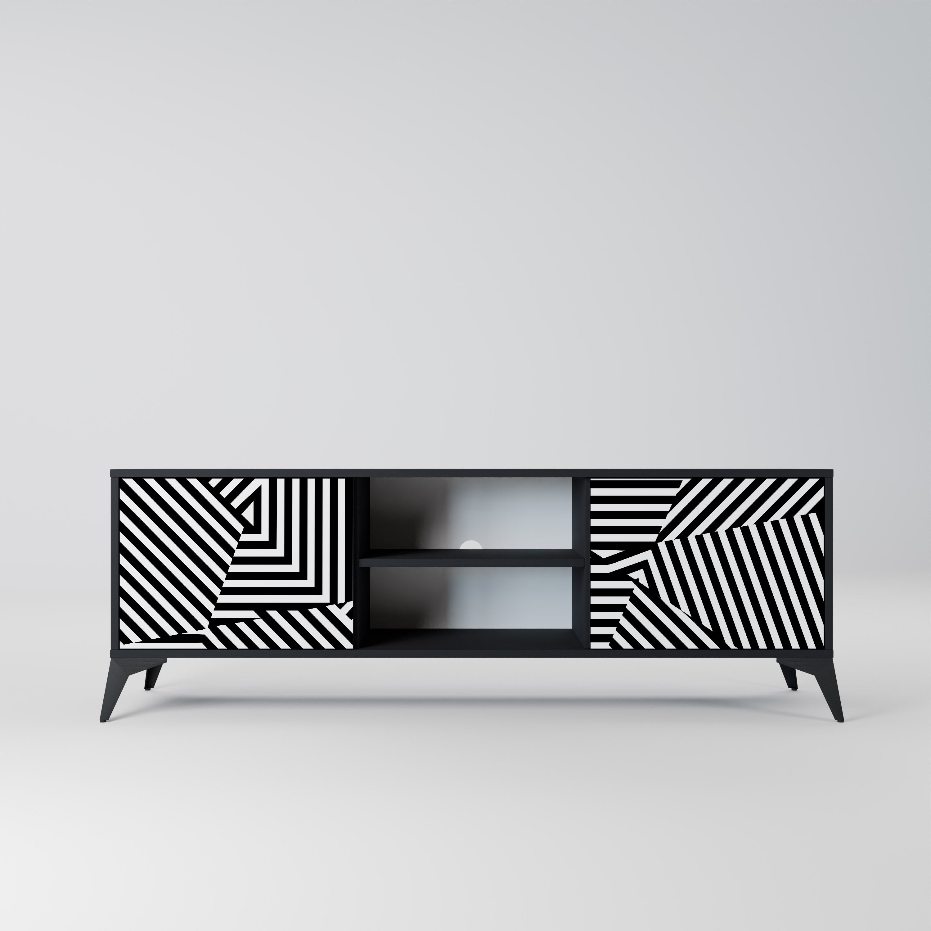 ILLUSIONARY LATTICE 2-Door TV Stand in Black Finish