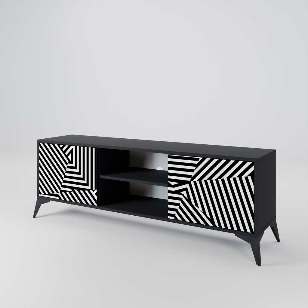 ILLUSIONARY LATTICE 2-Door TV Stand in Black Finish
